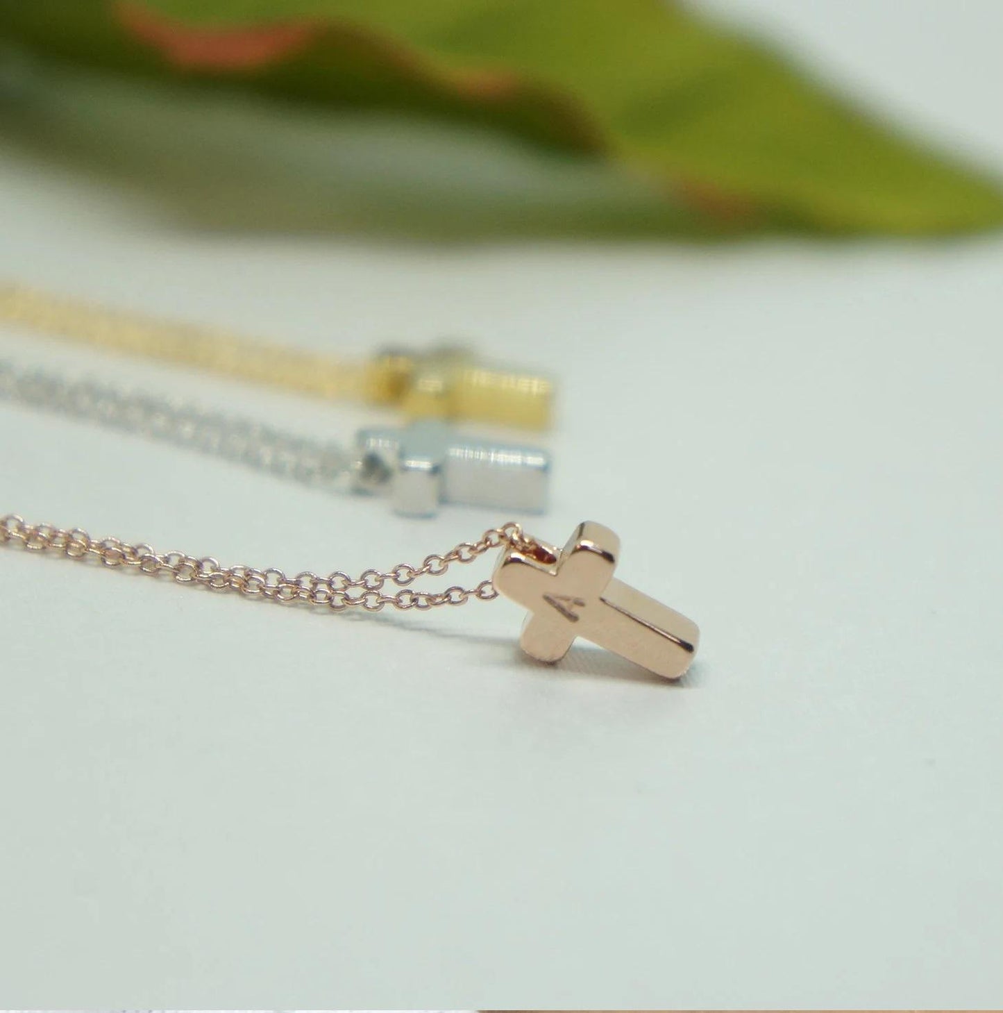 Cross Necklace Personalized Tiny Cross Gift for Her Rose Gold Religious Dainty Necklace Initial Necklace Best Friend Gift Wedding