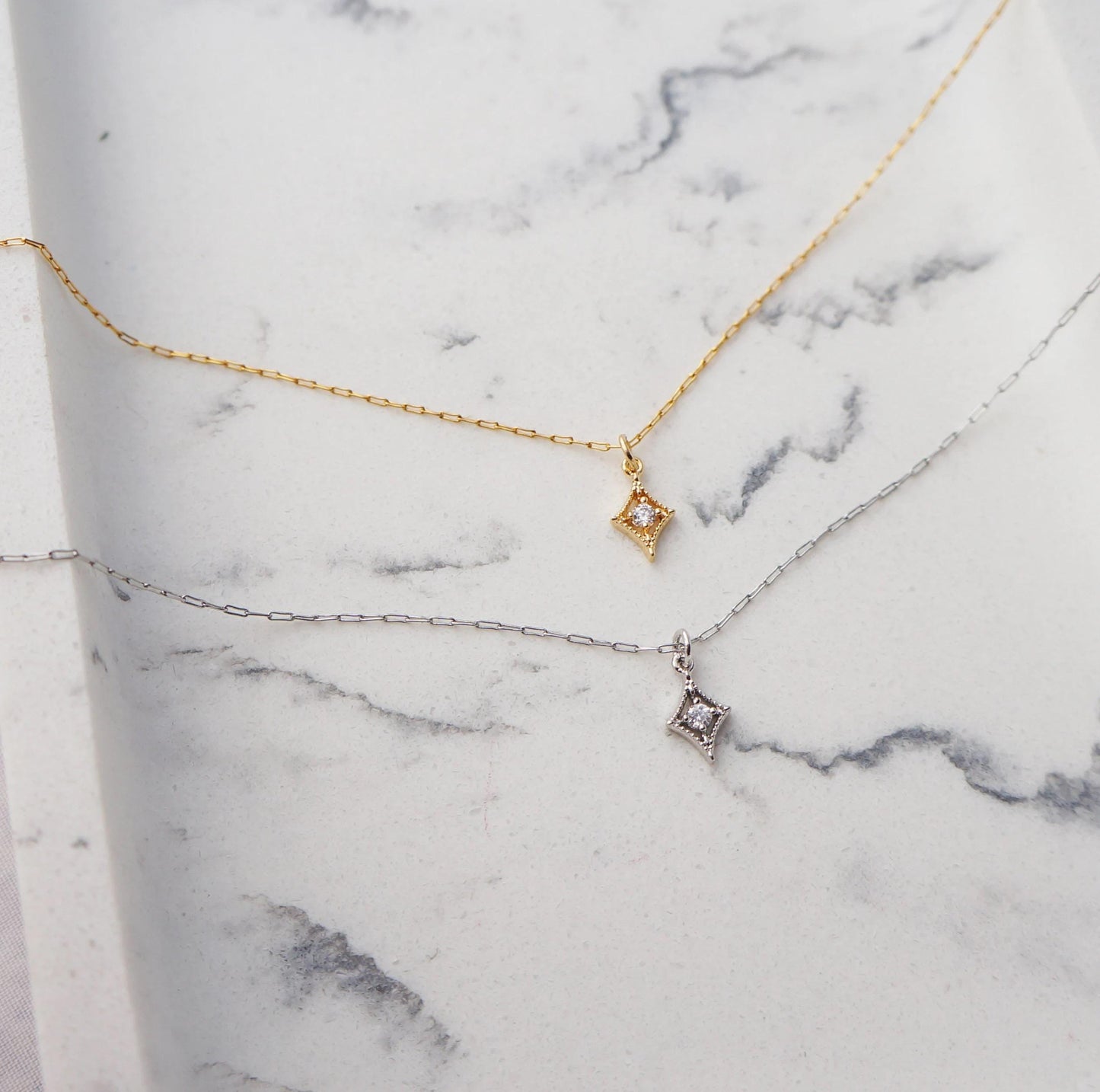 Mini Diamond Charm Necklace Tiny CZ Necklace Bridesmaid Gift Minimalist Layering Necklace 14kt Gold Plated Delicate Tiny Necklace