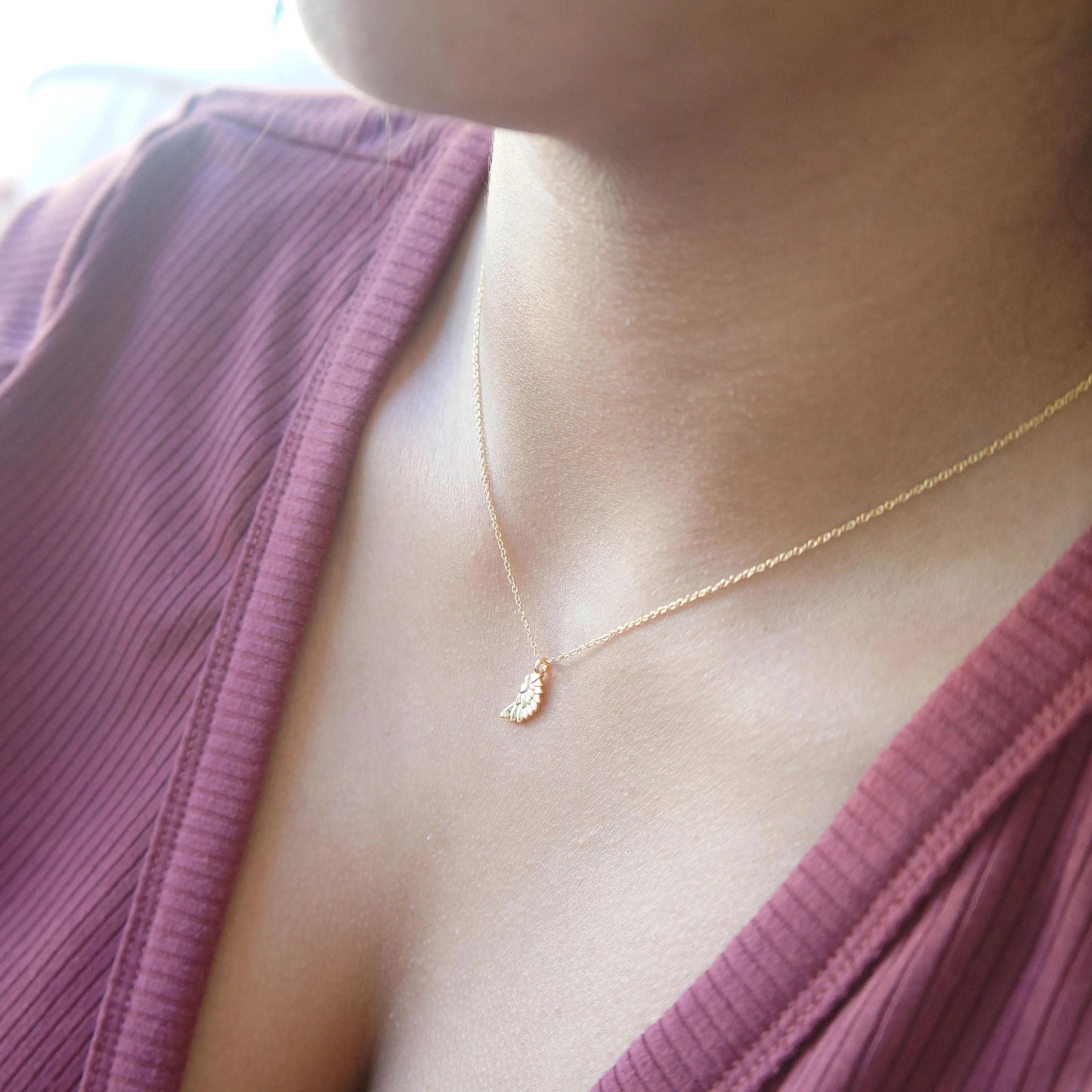 Tiny Wing Necklace Ultra Dainty Gold Angel Feather Necklace Delicate Spiritual Gift Tiny Charm Necklace Gift for Mom Friendship Necklace