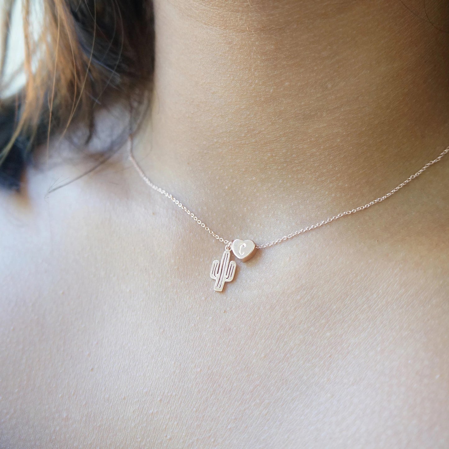 Dainty Personalized Cactus & Heart Necklace