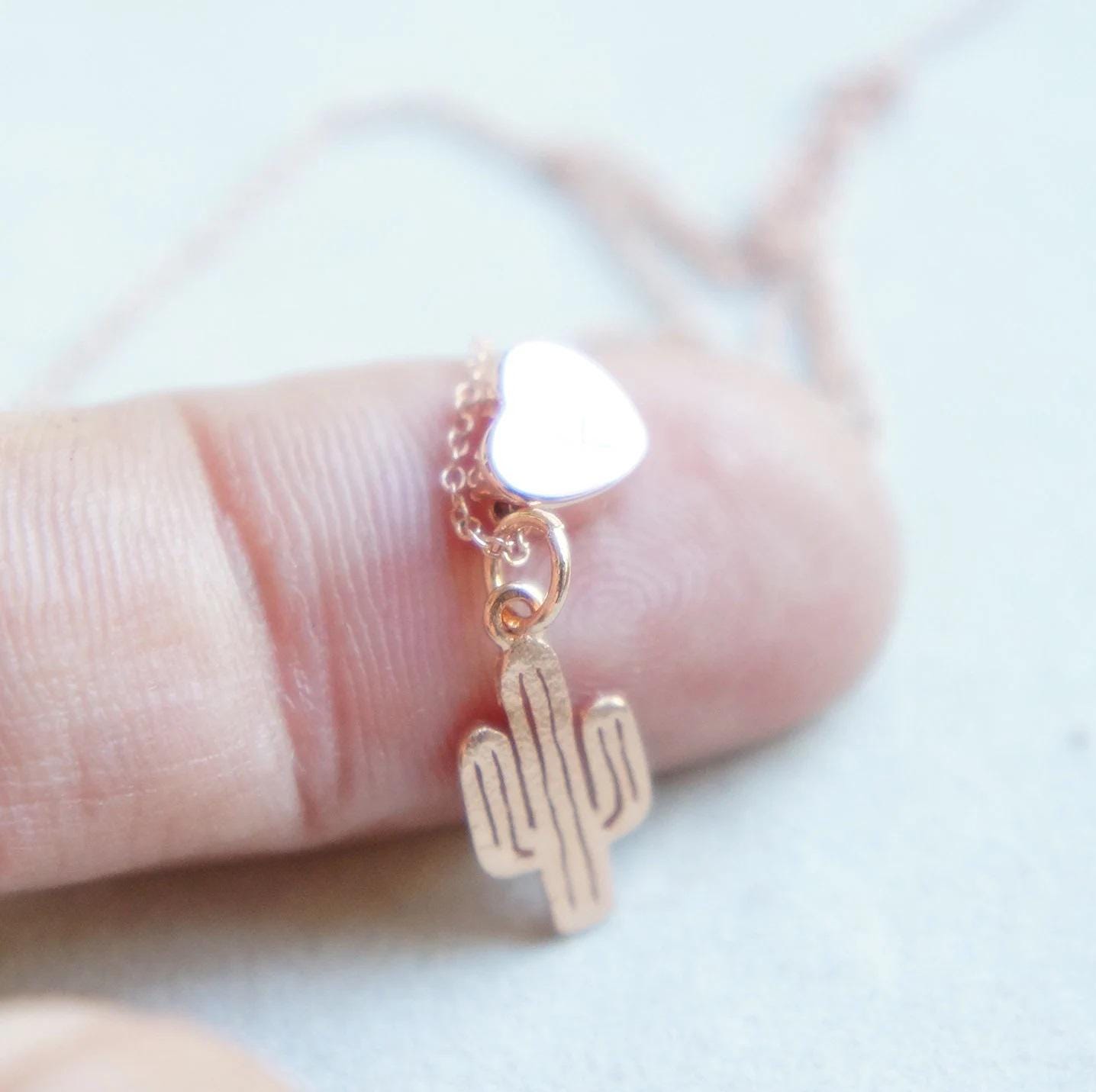 Dainty Personalized Cactus & Heart Necklace