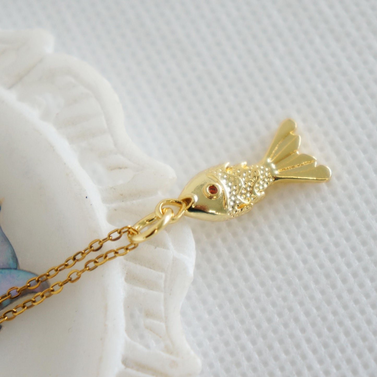 Gold Fish Charm Necklace, Koi Pendant,