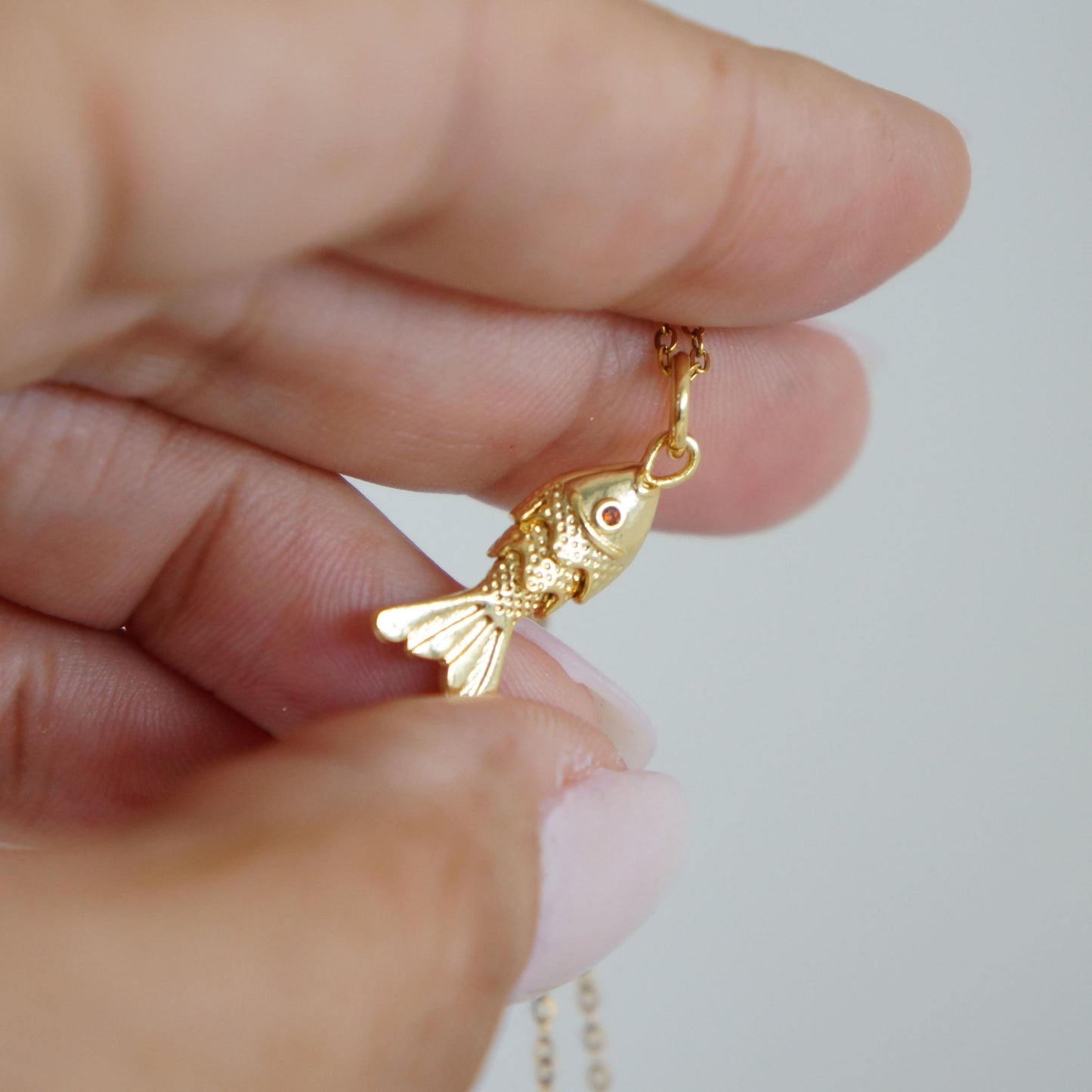 Gold Fish Charm Necklace, Koi Pendant,