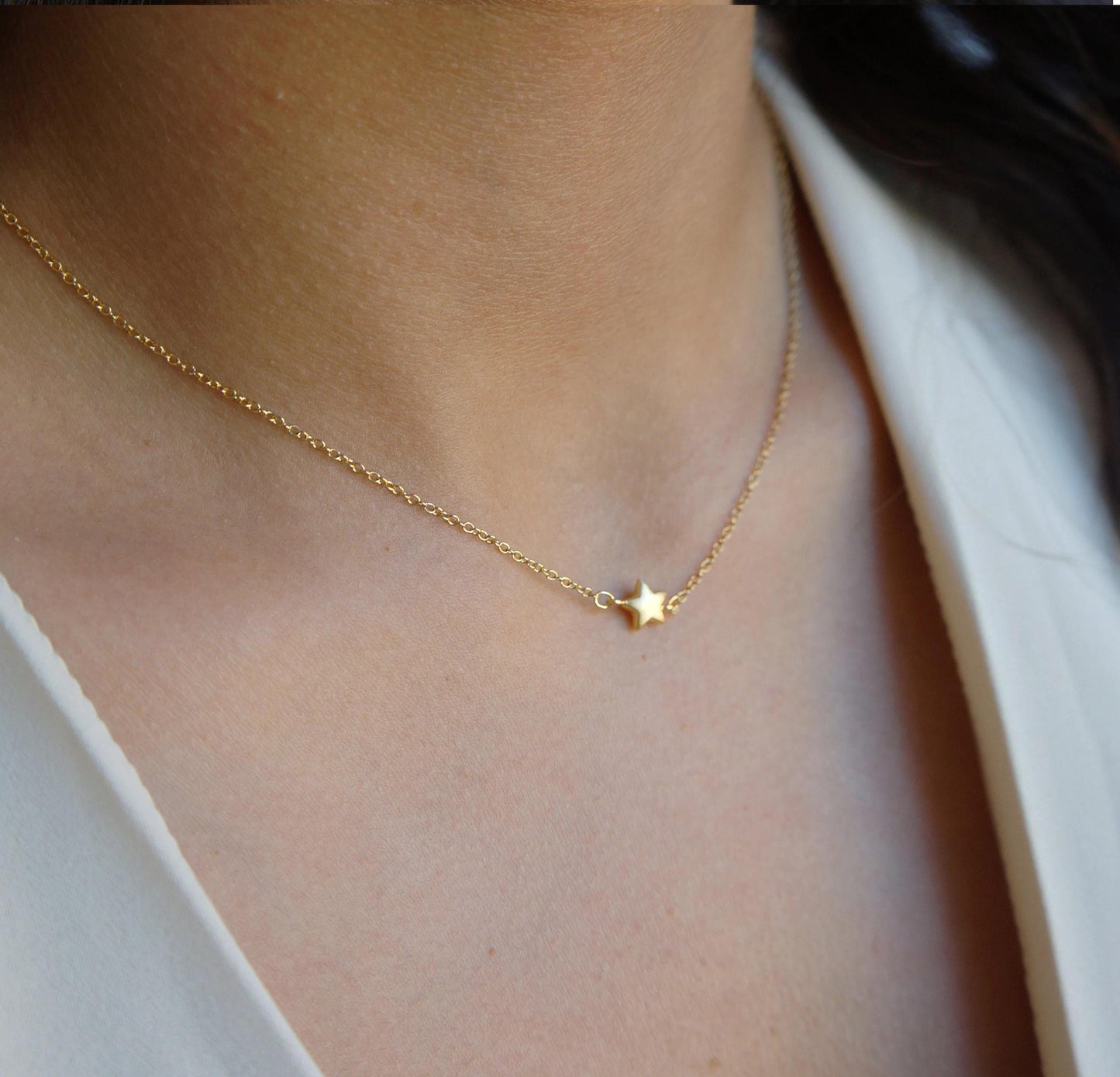 Tiny Gold Star Necklace Puffy Star Delicate Necklace Gift for Women Dainty Boho Necklace Best Friend Gift Tiny Charm Necklace