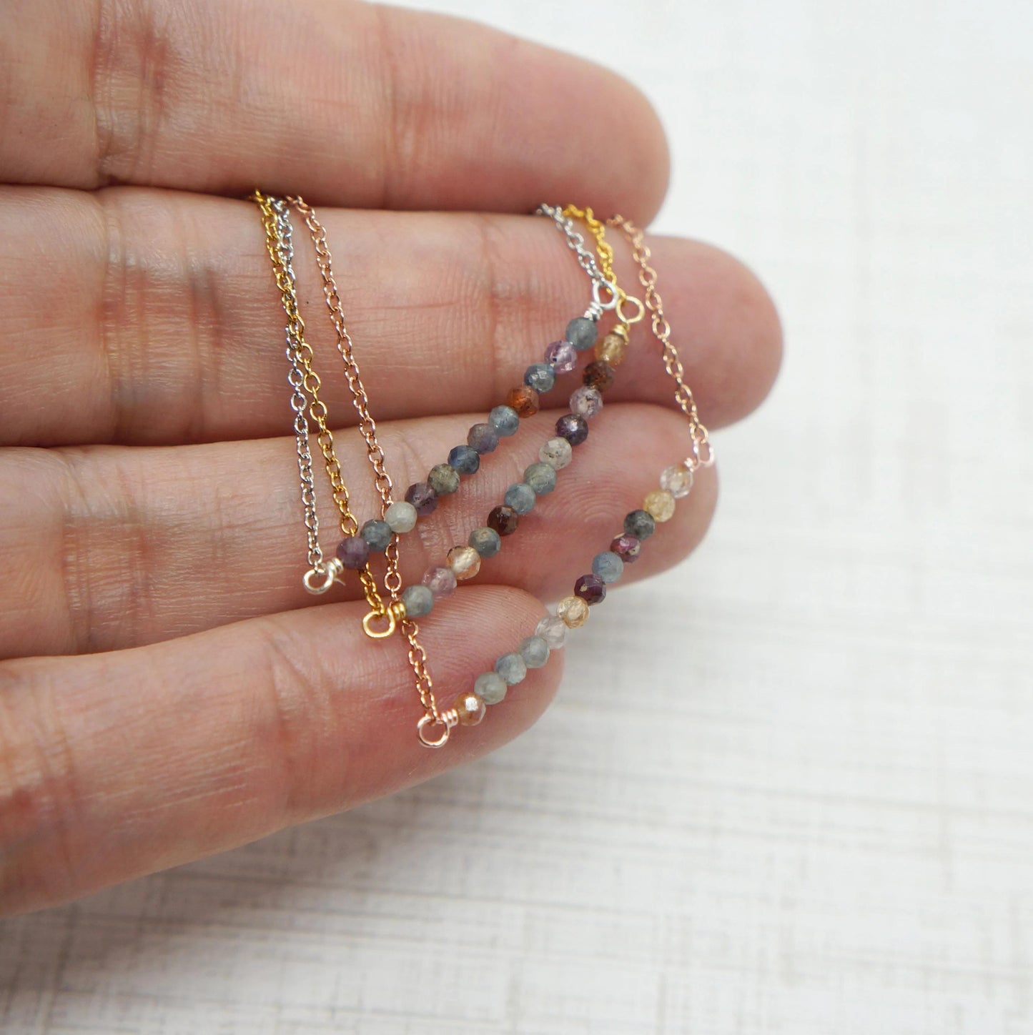 Tiny Sapphire Necklace Natural Multi Color Sapphire Beaded Necklace Delicate Layering Necklace September Birthstone Sapphire Jewelry