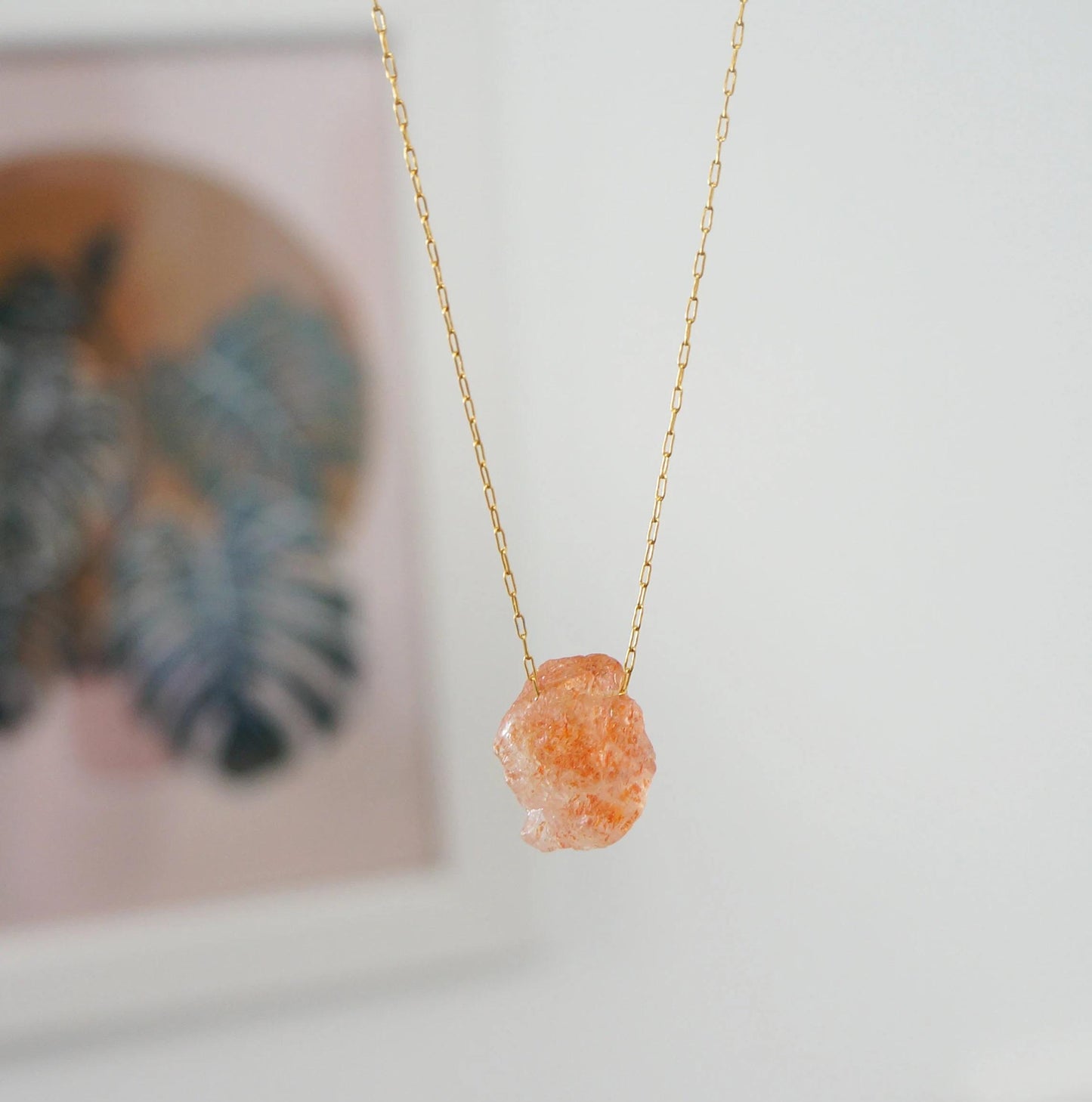 Raw Natural Sunstone Necklace  Natural Crystal Pendant Necklace for Woman Sunstone Cleanser Necklace for Her Gift Idea