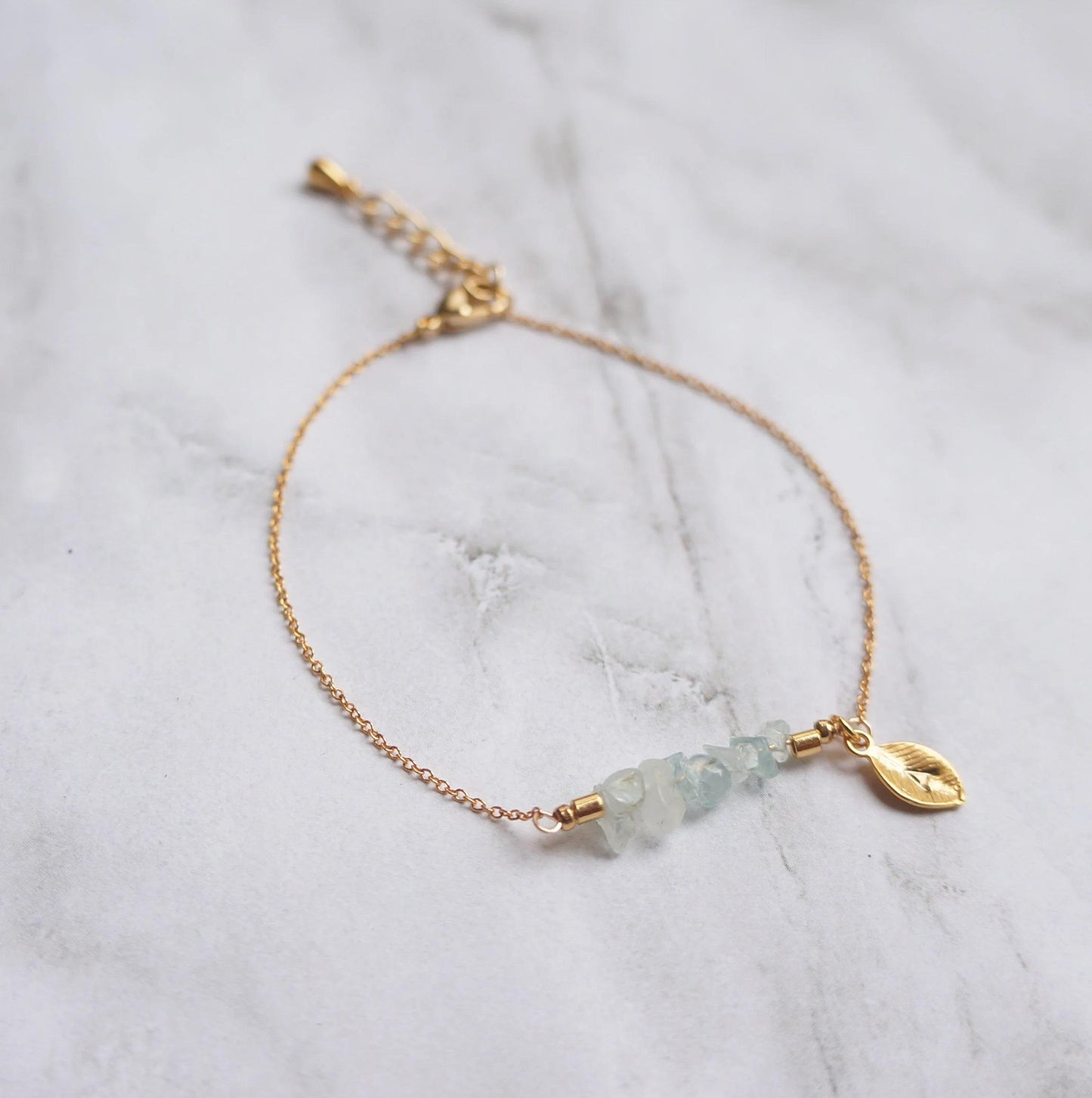 Row of Gemstones Personalized Bracelet, Stamped Leaf Jewelry, Dainty Beaded Bracelet, Custom Gemstone Gift, Tiny Gemstones Bracelet