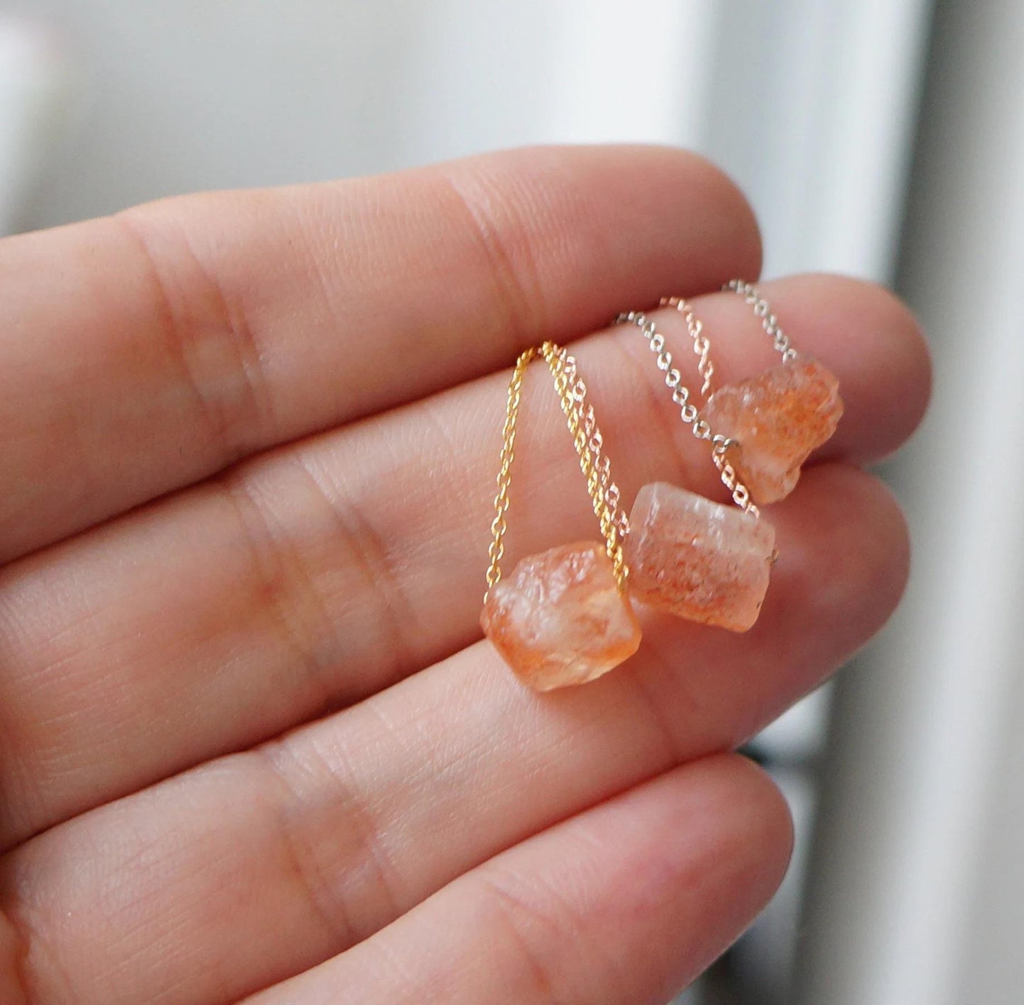 Raw Crystal Necklace Sunstone Necklace Rough Stone Layering Necklace Natural Sunstone Stone Pendant Powerful Necklace Natural Crystals