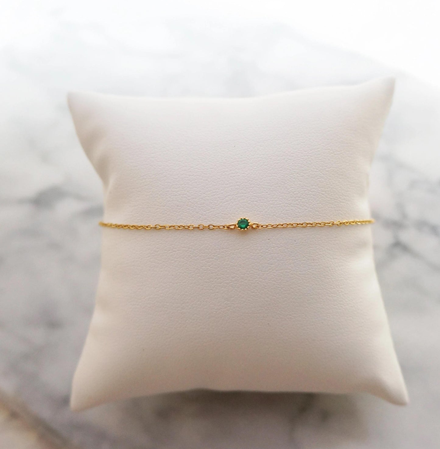 Tiny Emerald Green Delicate Gold Bracelet Minimalist Bracelet Simple Delicate Green Emerald Bracelet Gift for Her May Birthstone