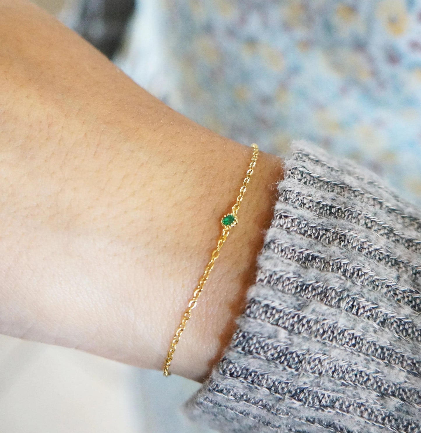 Tiny Emerald Green Delicate Gold Bracelet Minimalist Bracelet Simple Delicate Green Emerald Bracelet Gift for Her May Birthstone