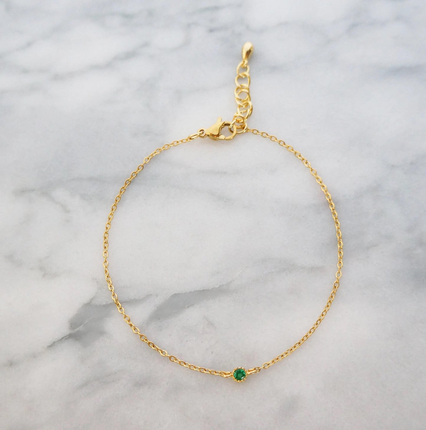 Tiny Emerald Green Delicate Gold Bracelet Minimalist Bracelet Simple Delicate Green Emerald Bracelet Gift for Her May Birthstone