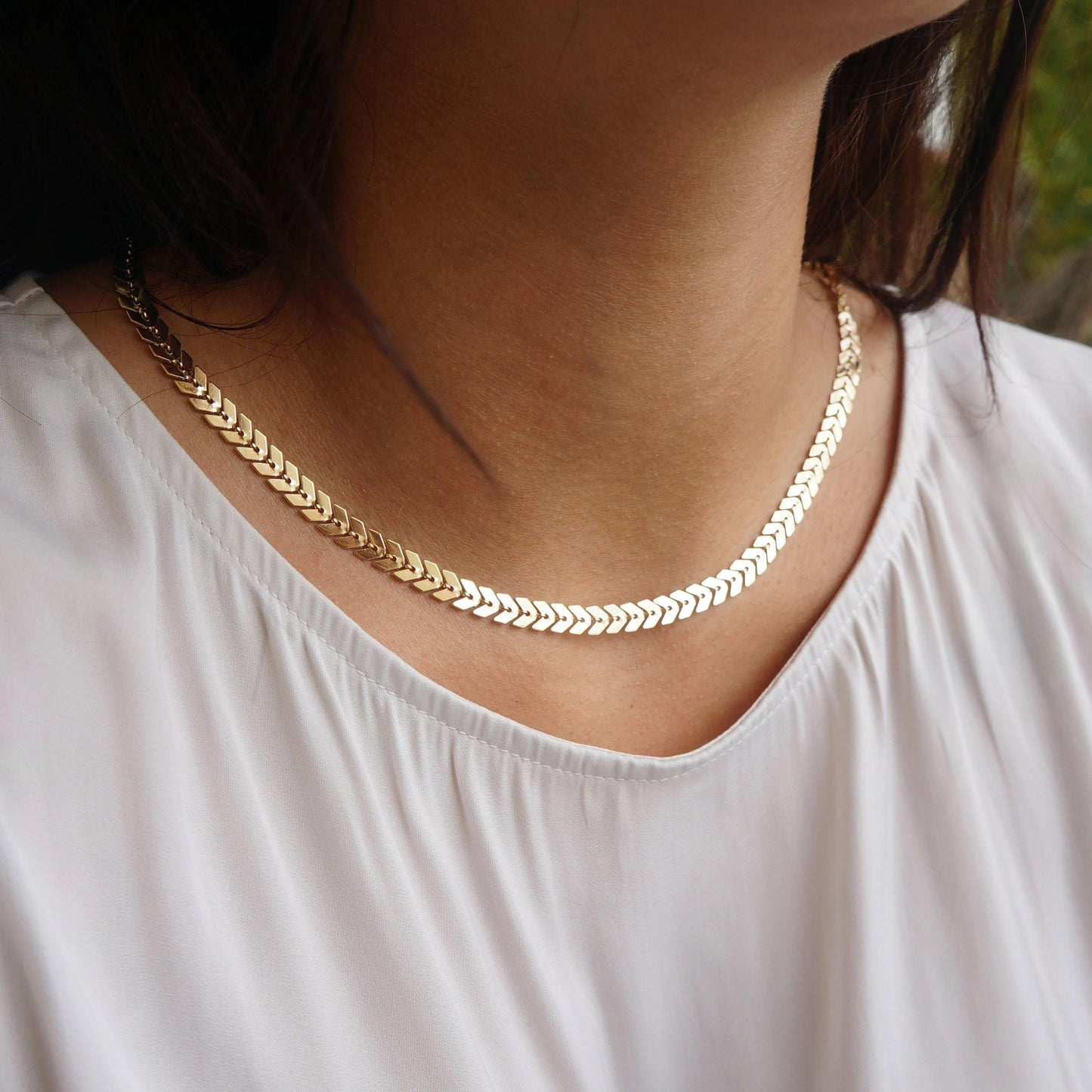 Gold Chevron Chain Necklace