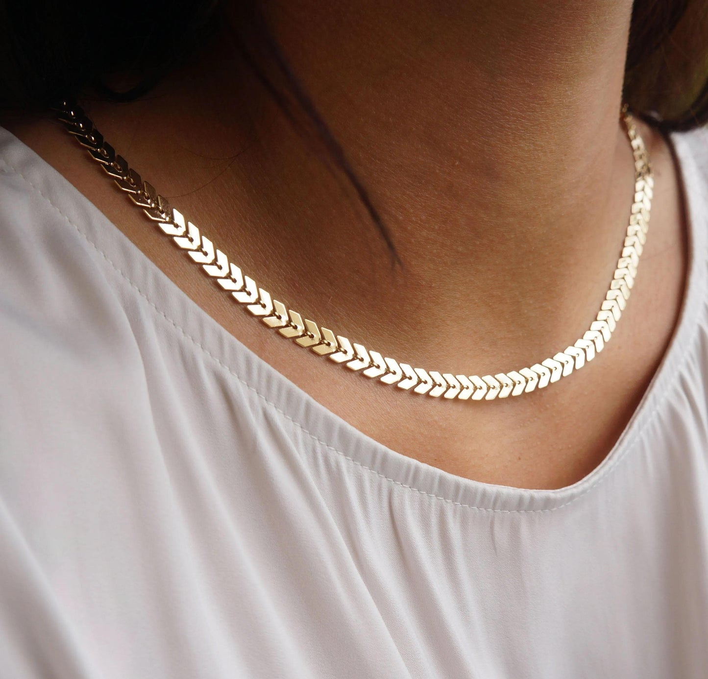 Gold Chevron Chain Necklace