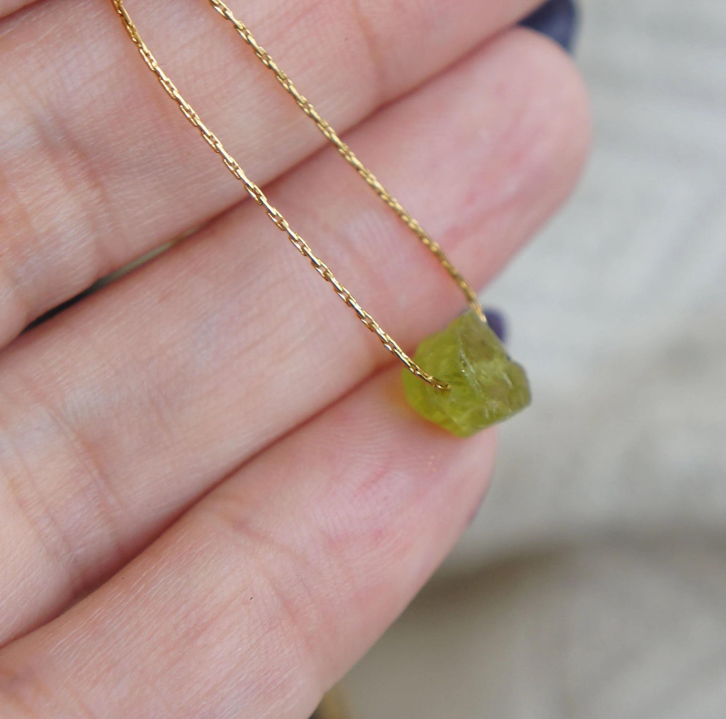 Natural Peridot Necklace, Raw Crystal August Birthstone, Dainty Healing Stone Jewelry, Green Gemstone Gift, Rough Green Peridot