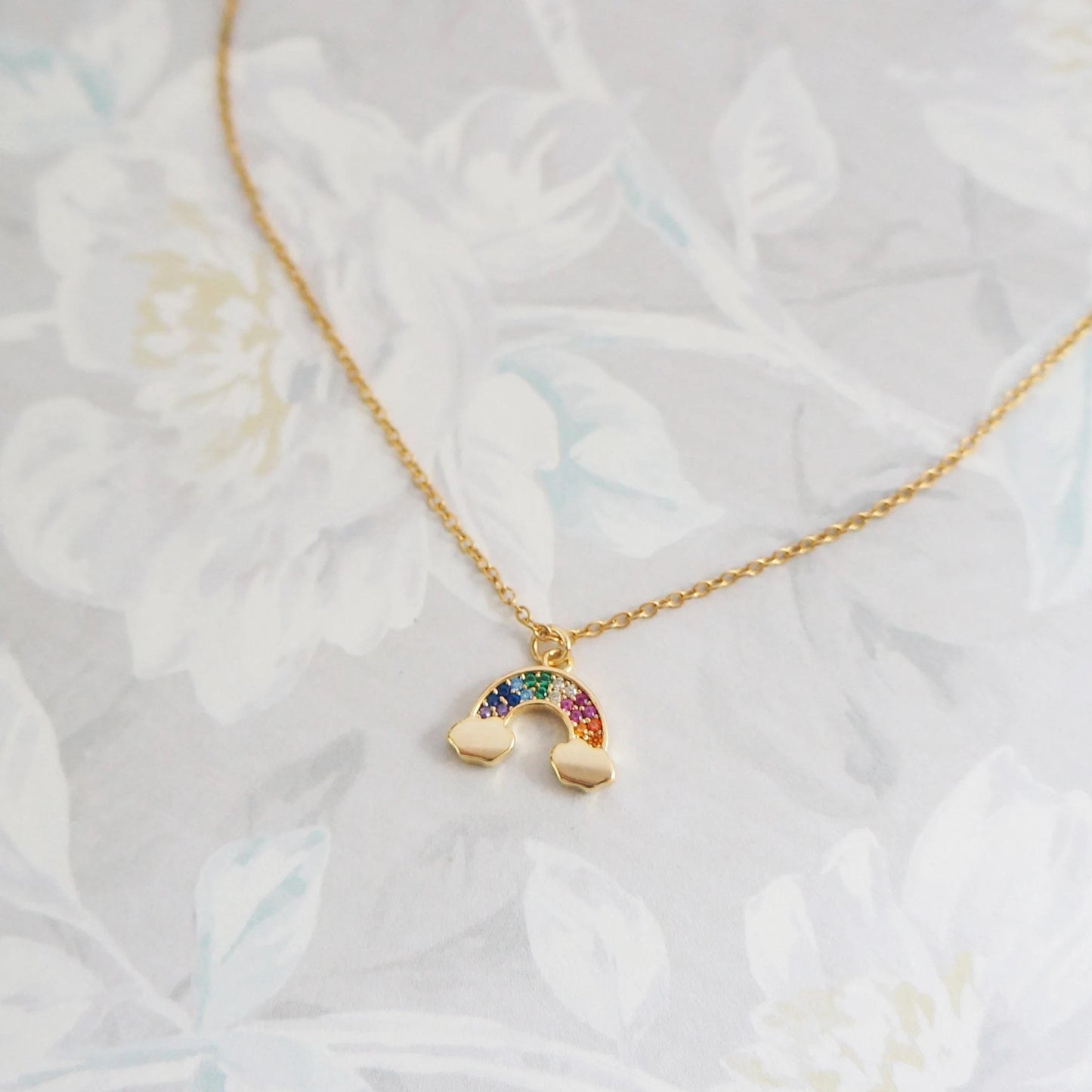 Multicolor Tiny Gold Rainbow Charm Necklace