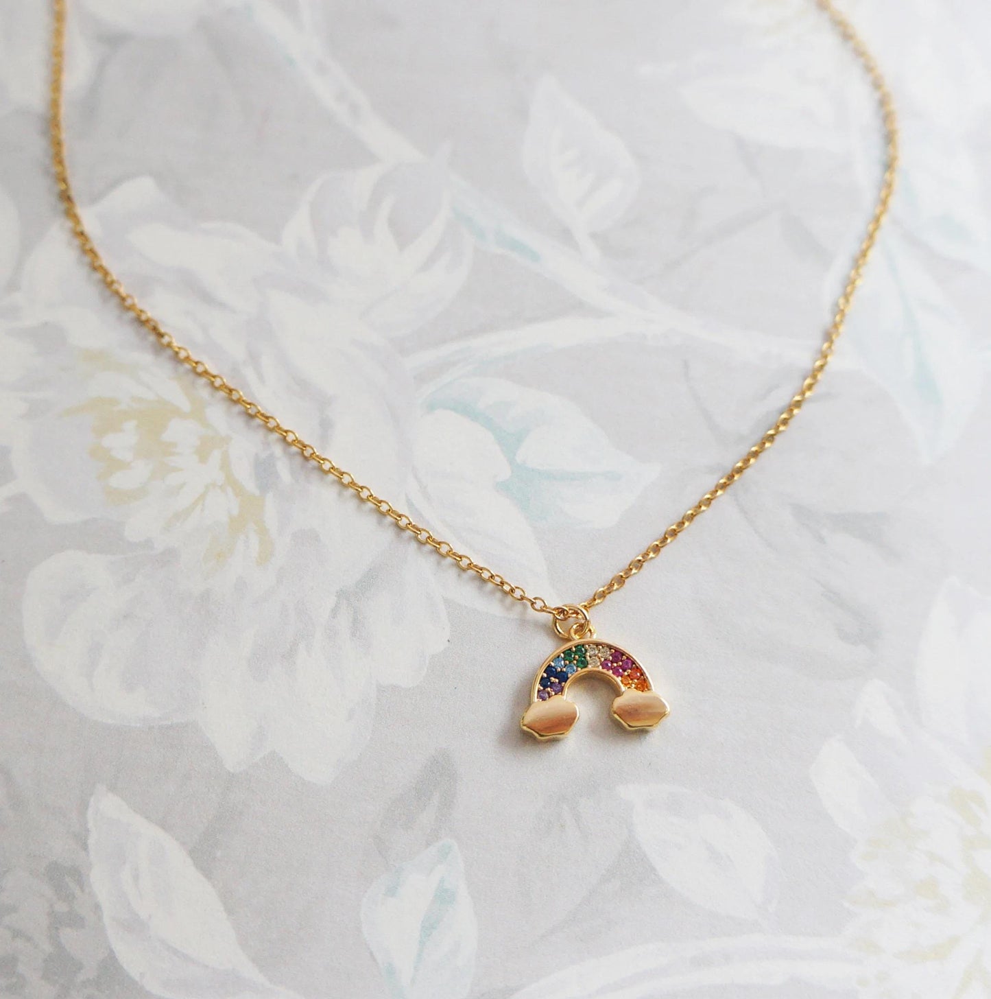 Multicolor Tiny Gold Rainbow Charm Necklace