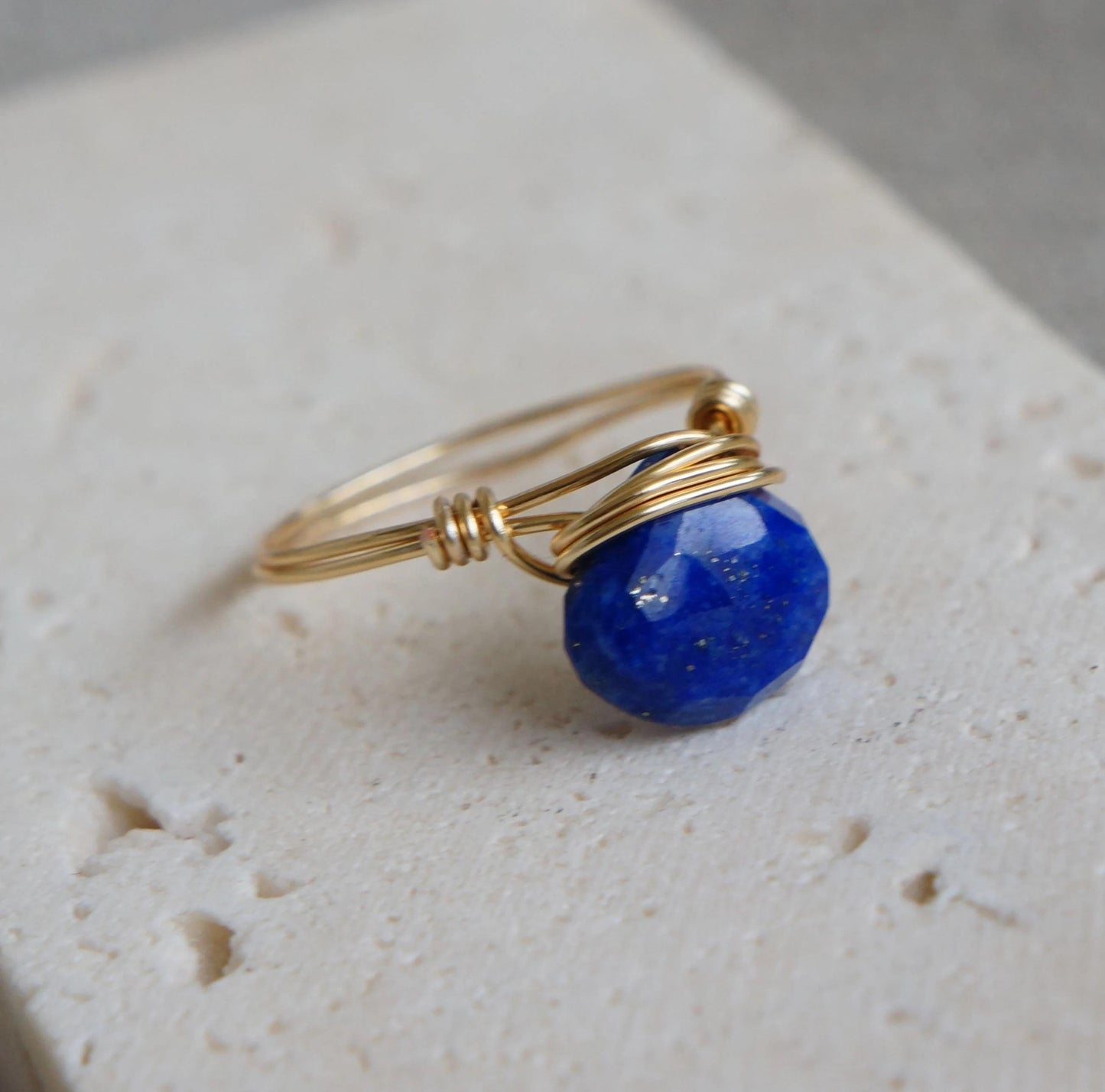 Lapis Lazuli Gold Ring Wire Wrapped