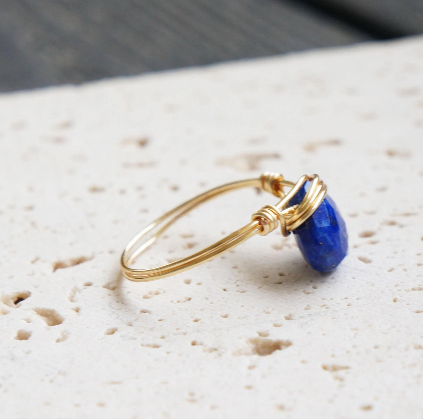 Lapis Lazuli Gold Ring Wire Wrapped