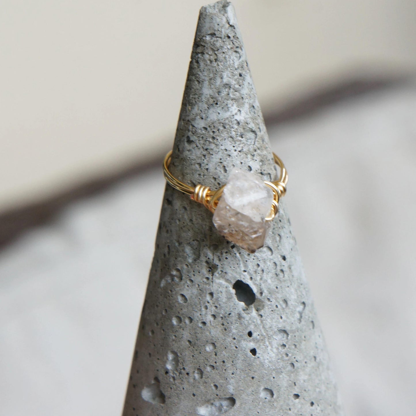 Raw Herkimer Diamond Ring, Gold Fill Wire Jewelry, Healing Crystal Gemstone, Unique Gift, Stacking Ring, Raw Crystal Ring, Handmade