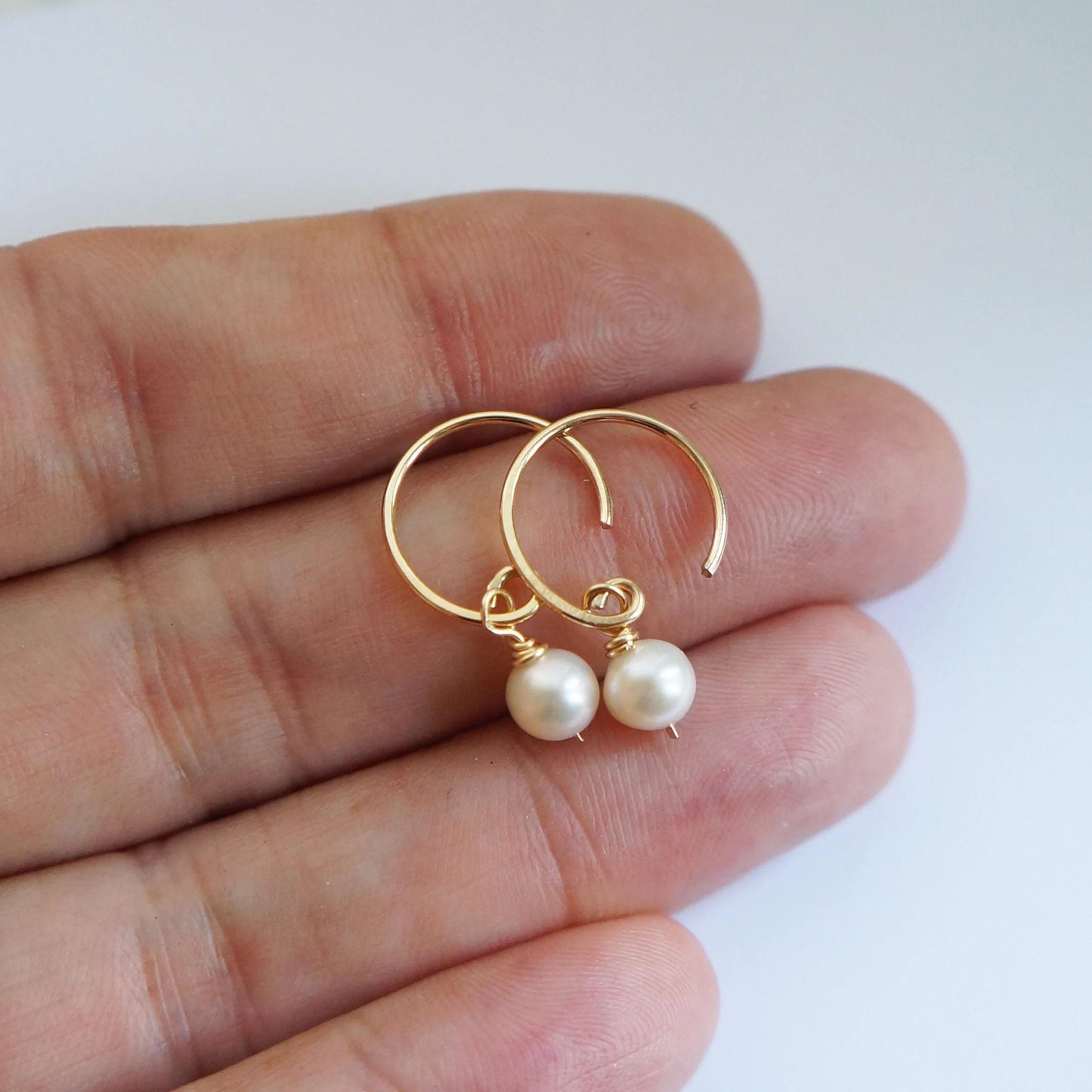 Tiny Pearl Hoops Minimalist 14Kt Gold Filled Pearl Hoops Tiny Dainty Gold Earrings Handmade Everyday Pearl Earrings AAA Fresh Water Pearls