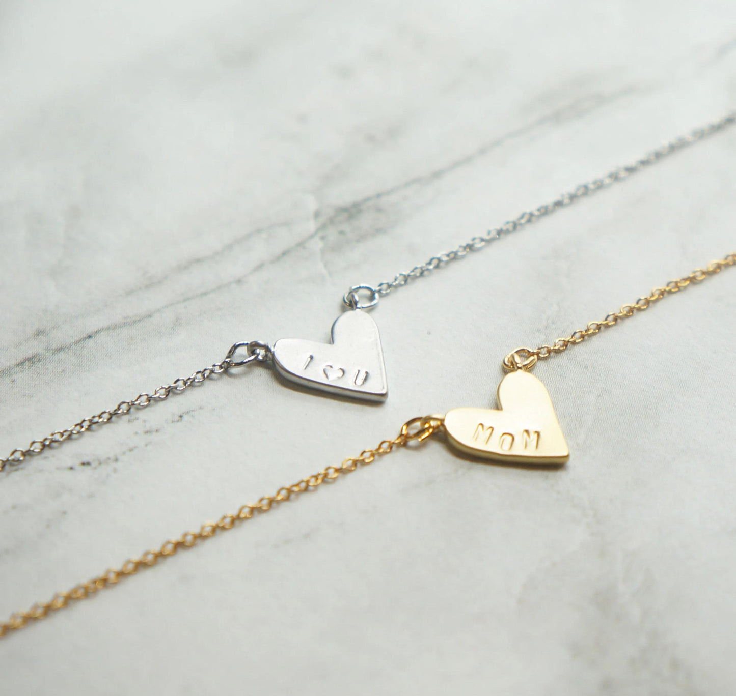 Dainty Hand Stamped Heart Necklace