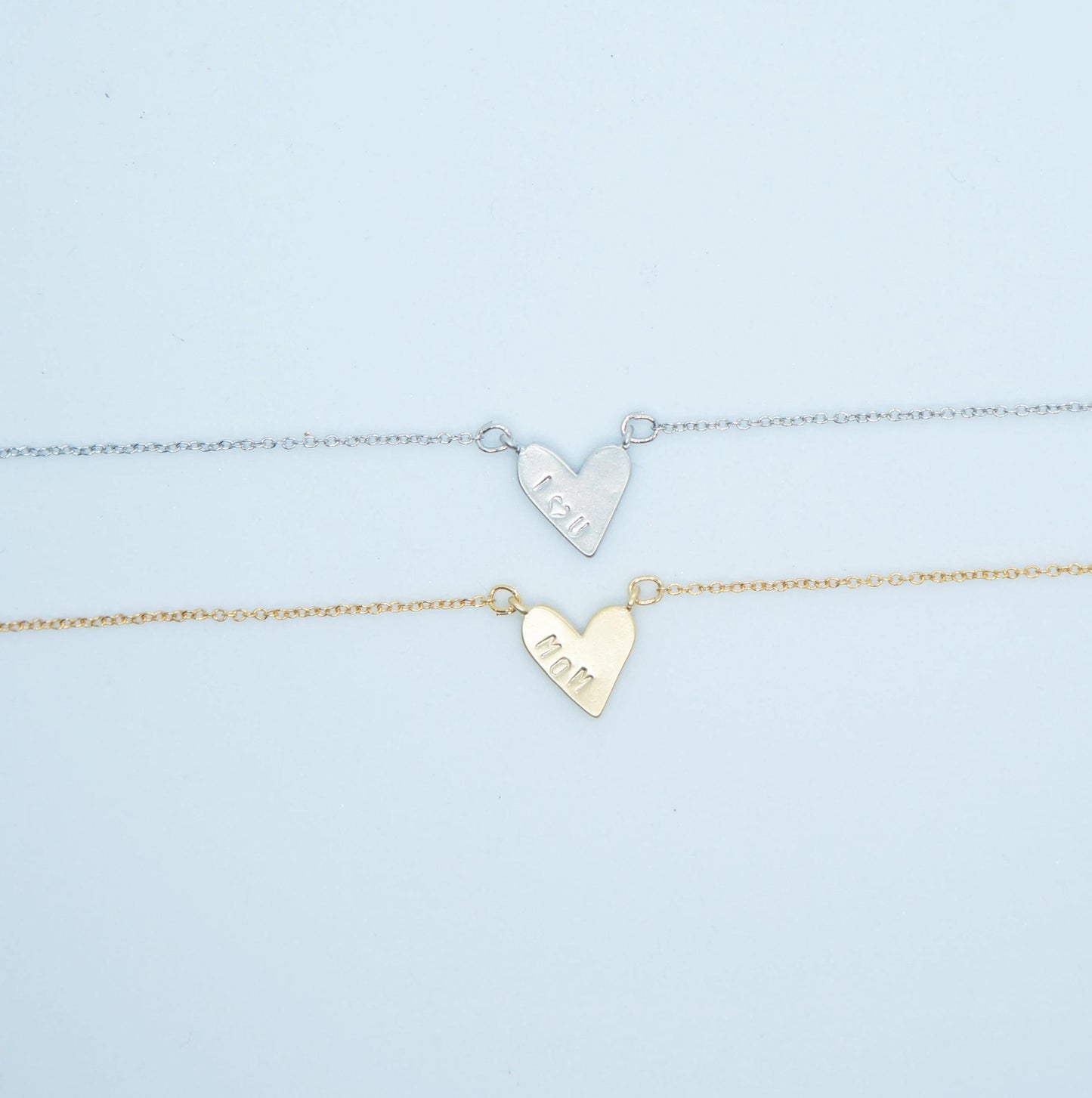 Dainty Hand Stamped Heart Necklace