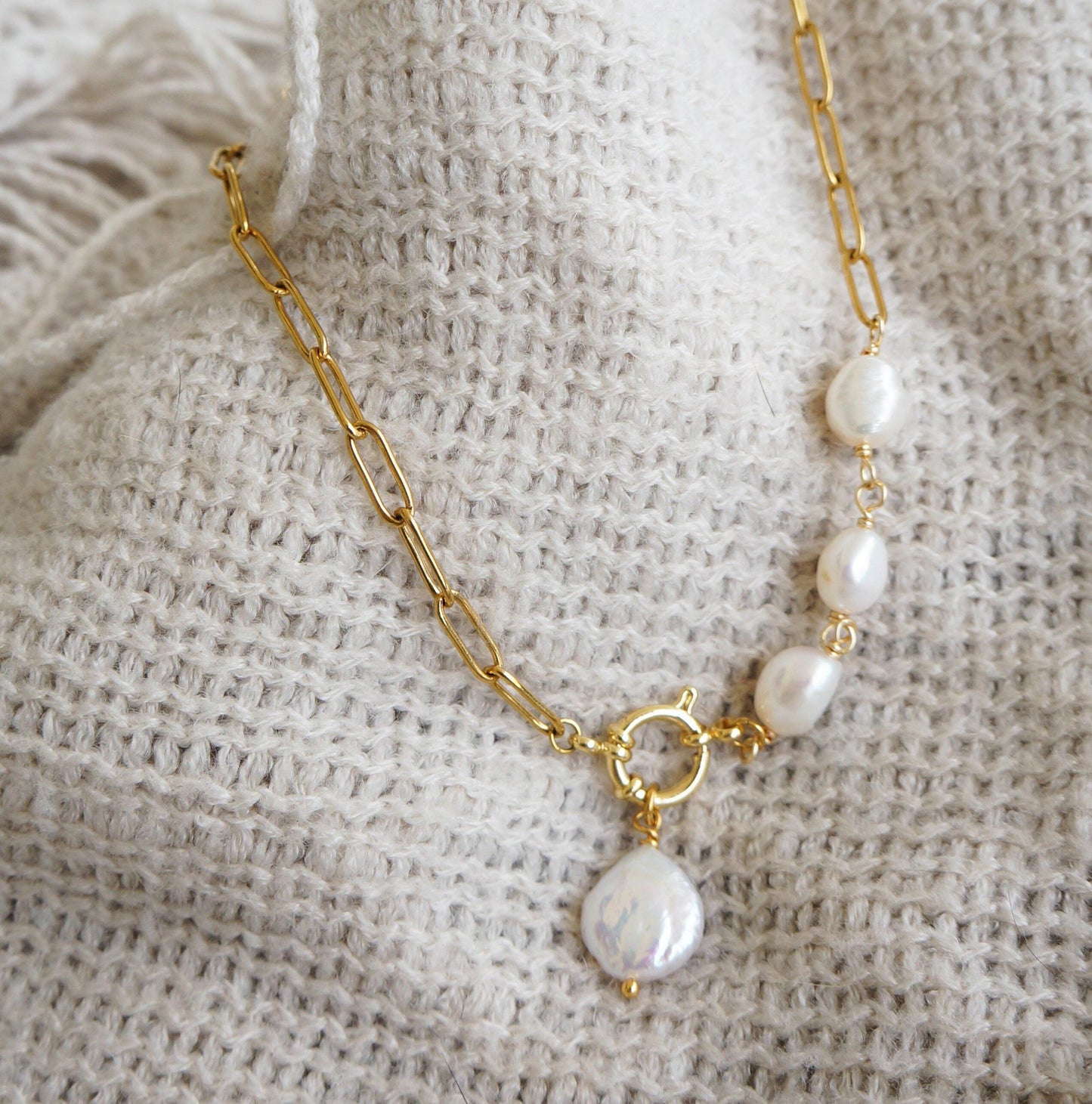 Gold Asymmetrical Pearl Necklace