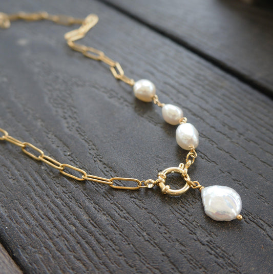 Gold Asymmetrical Pearl Necklace