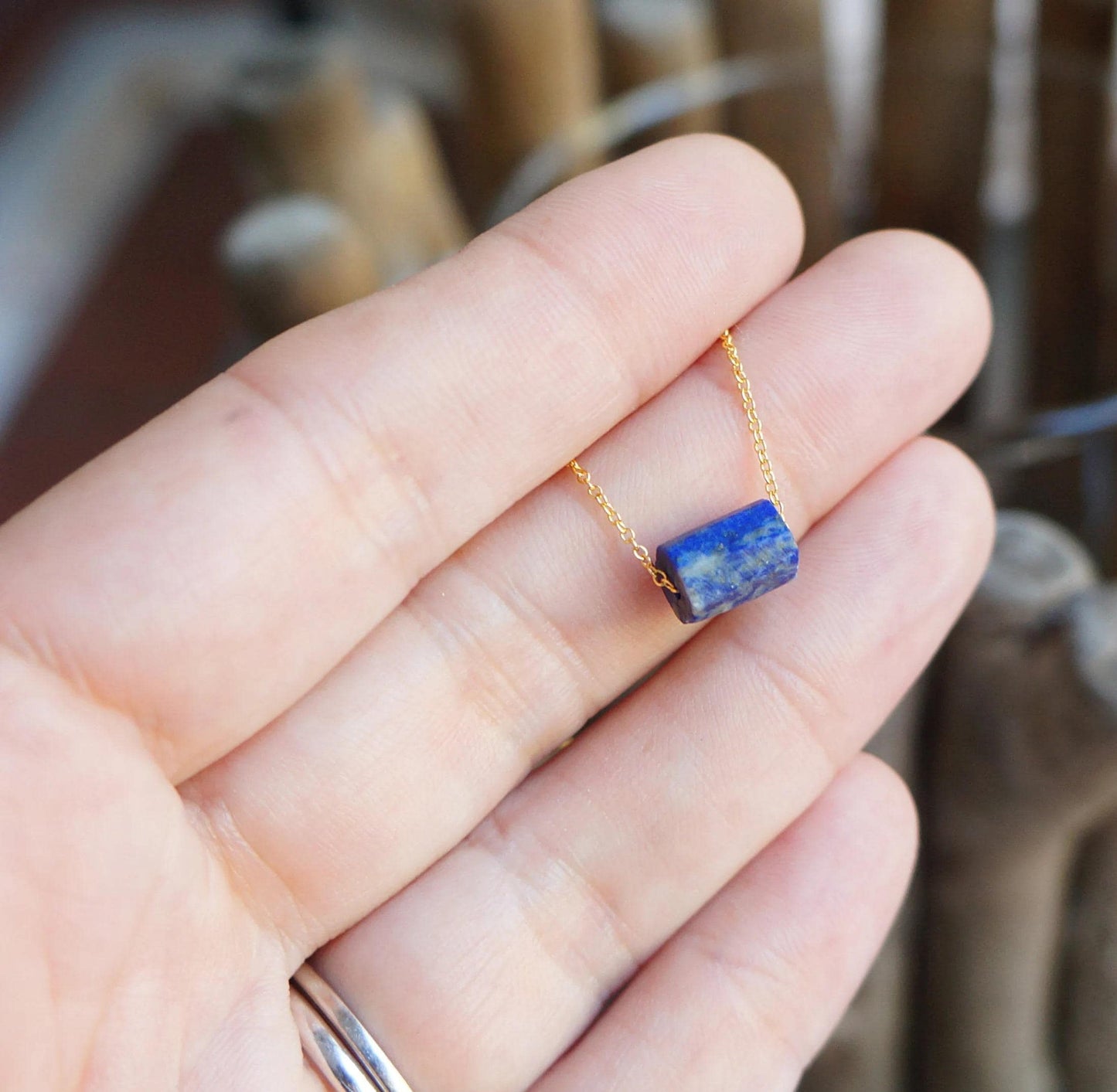 Raw Crystal Necklace Blue Lapis Lazuli Necklace  Rough Stone Layering Necklace Natural Lapis Lazuli Stone Pendant Crystal Necklace