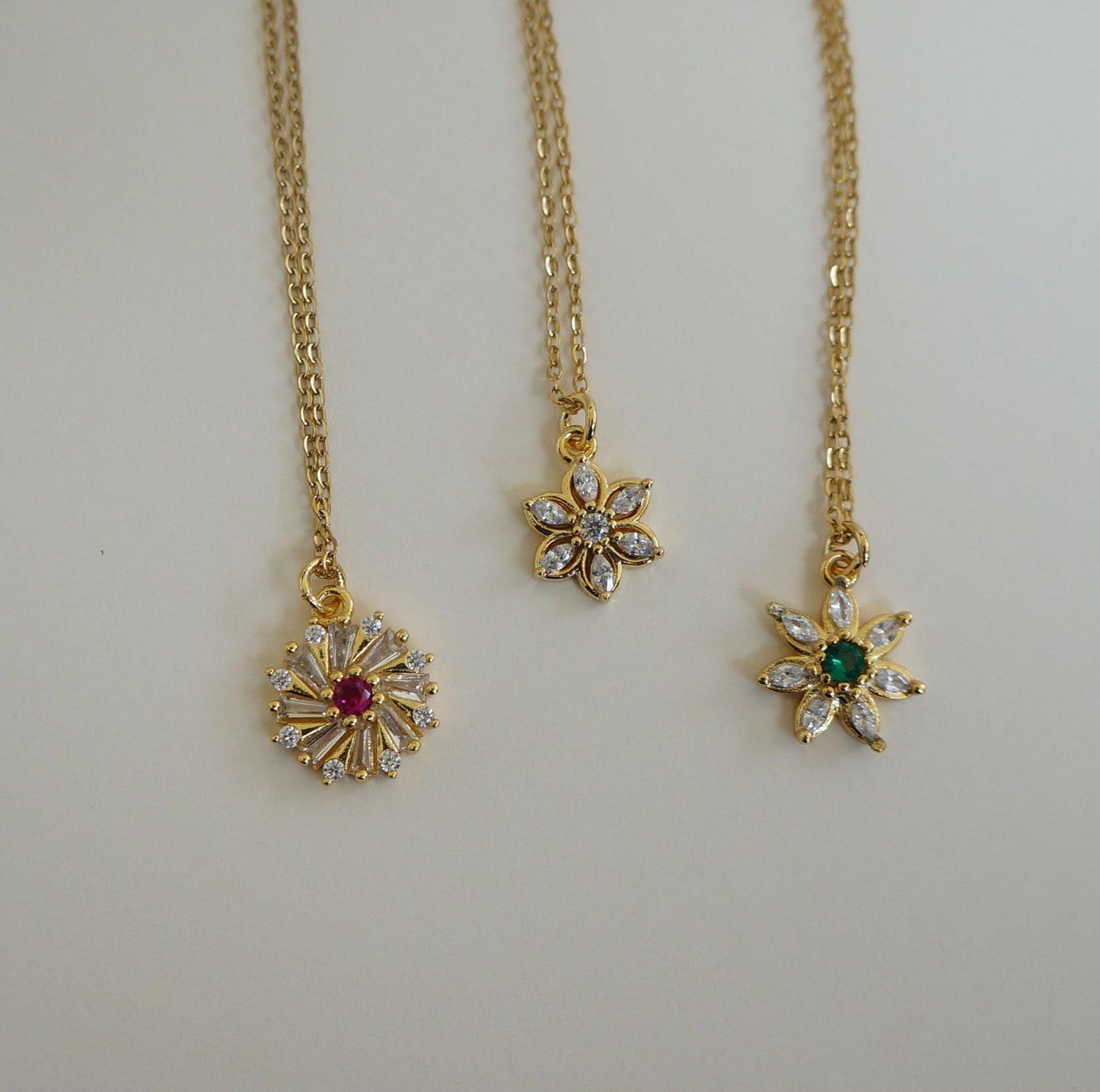 Gold Flower Necklace, CZ Crystal