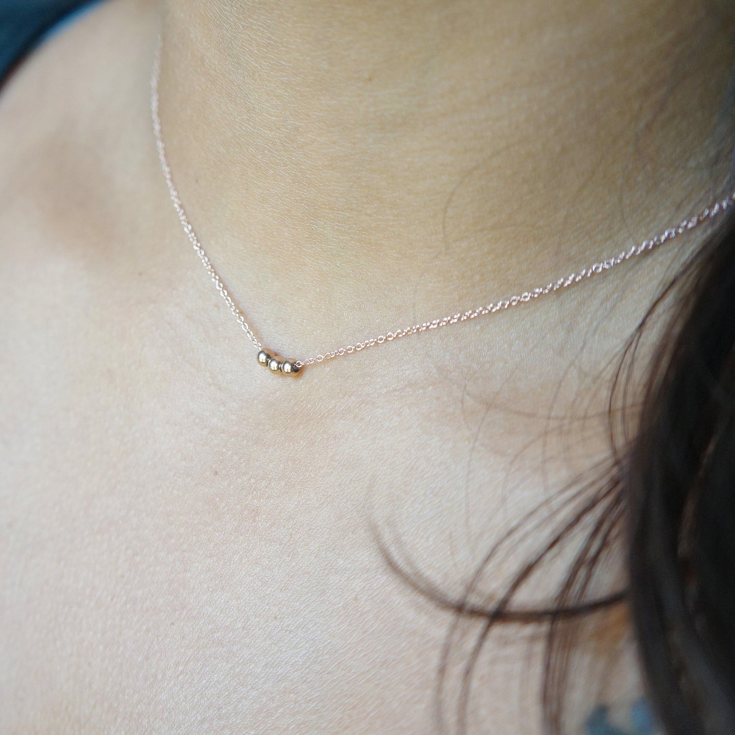 Tiny Bead Necklace Rose Gold Silver Gold Beads Necklace Dainty Necklace Tiny Necklace Gift for Her Wish Necklace