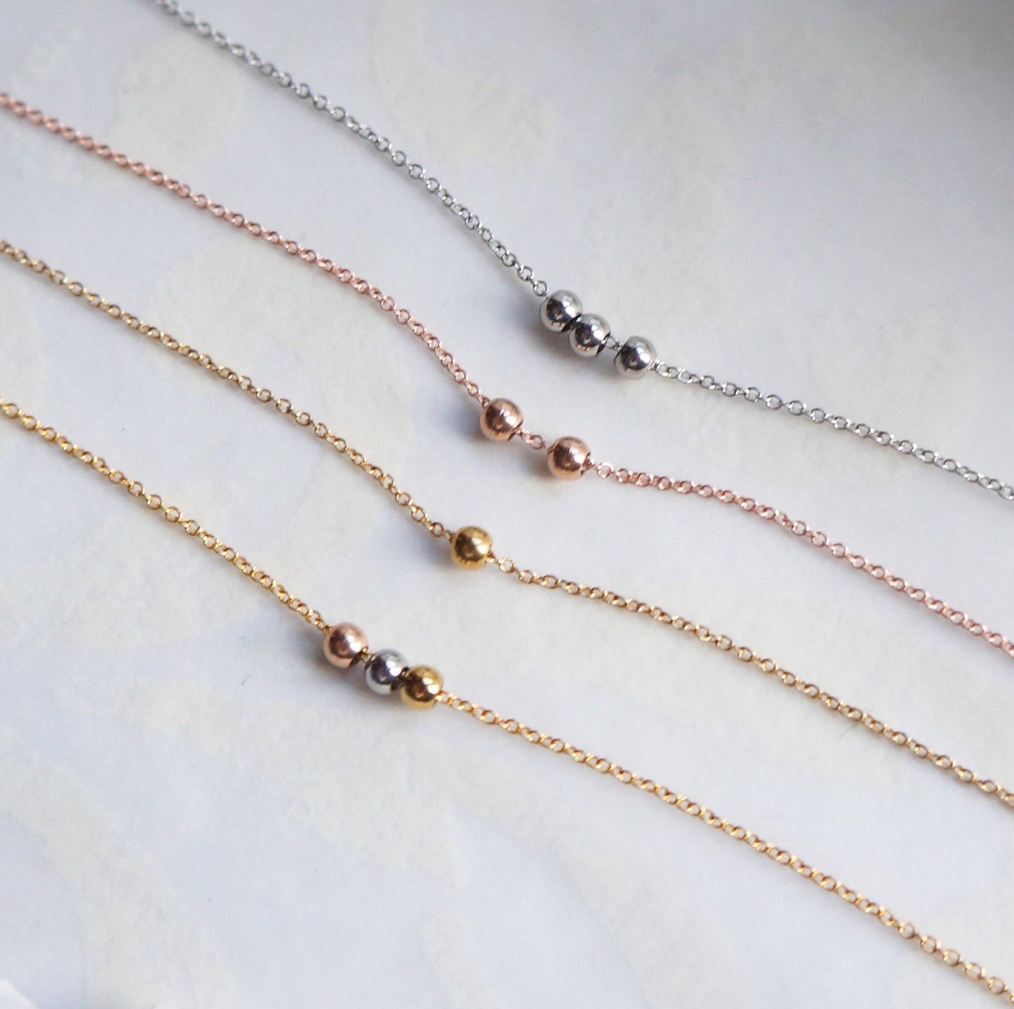 Tiny Bead Necklace Rose Gold Silver Gold Beads Necklace Dainty Necklace Tiny Necklace Gift for Her Wish Necklace