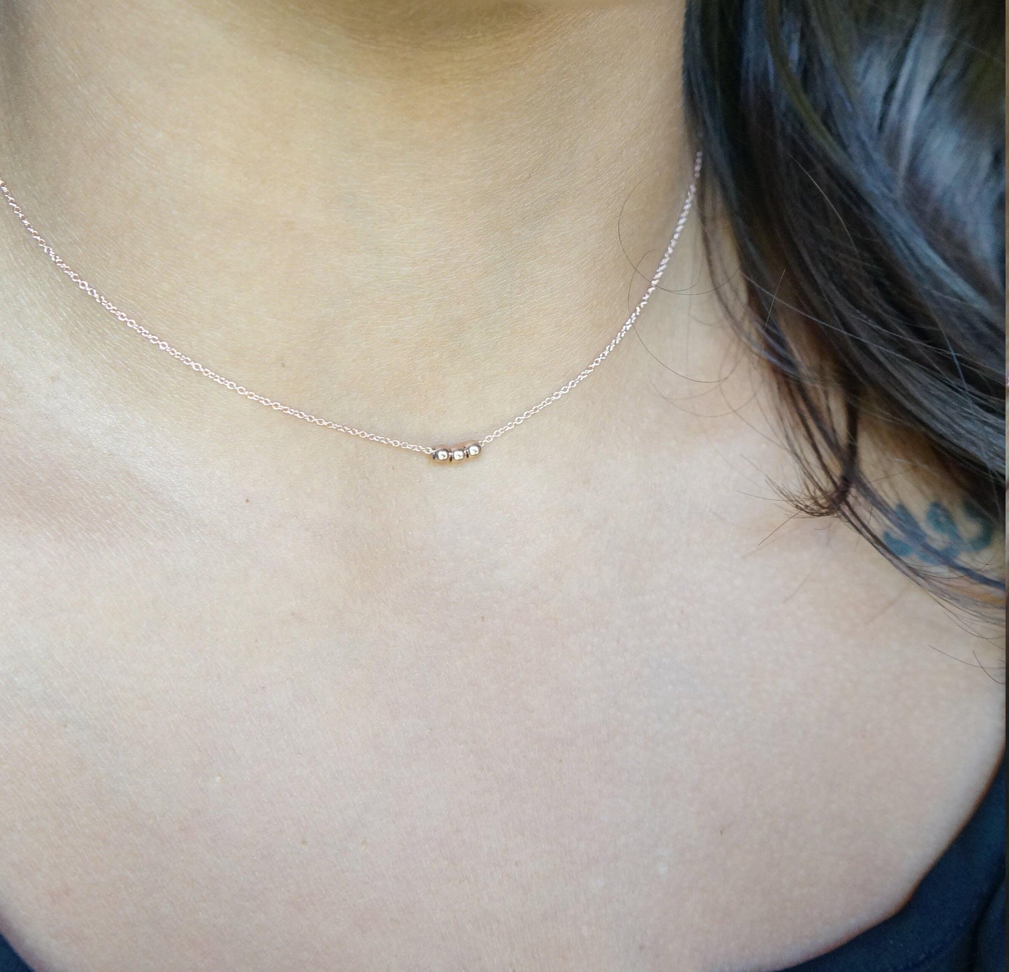 Tiny Bead Necklace Rose Gold Silver Gold Beads Necklace Dainty Necklace Tiny Necklace Gift for Her Wish Necklace