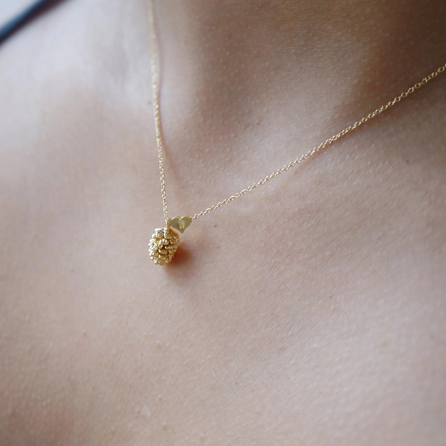 Pinecone Necklace Tiny Initial Heart