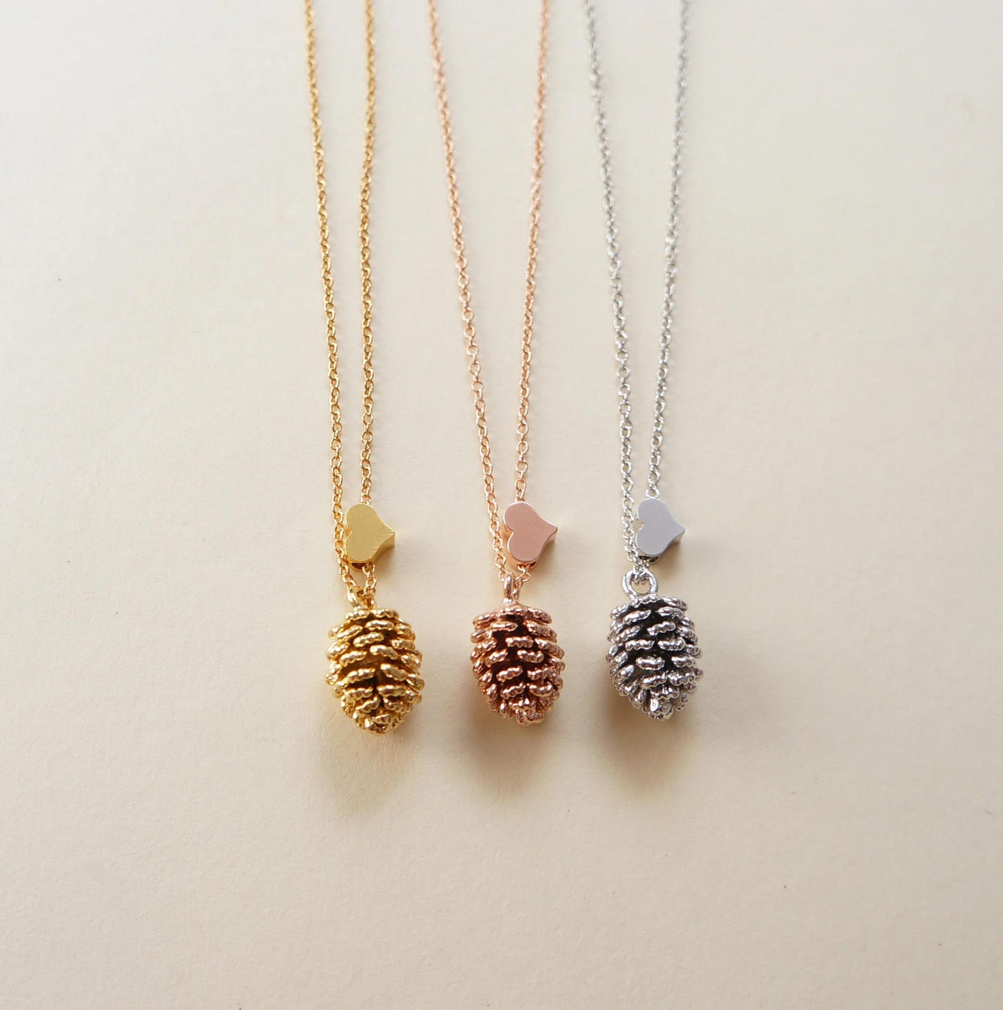 Pinecone Necklace Tiny Initial Heart