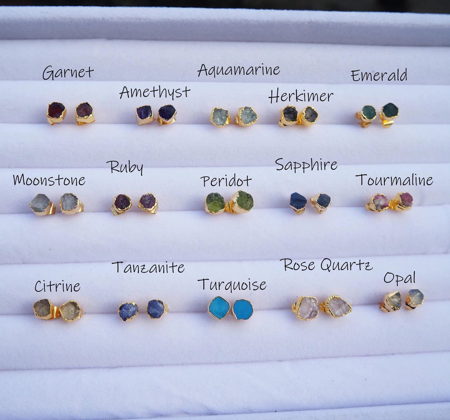 Tiny Raw Gemstone Earrings, Studs in Gold/Silver, Natural Stone Jewelry, Dainty Ear Studs, Minimalist Earrings, Raw Birthstone Earrings