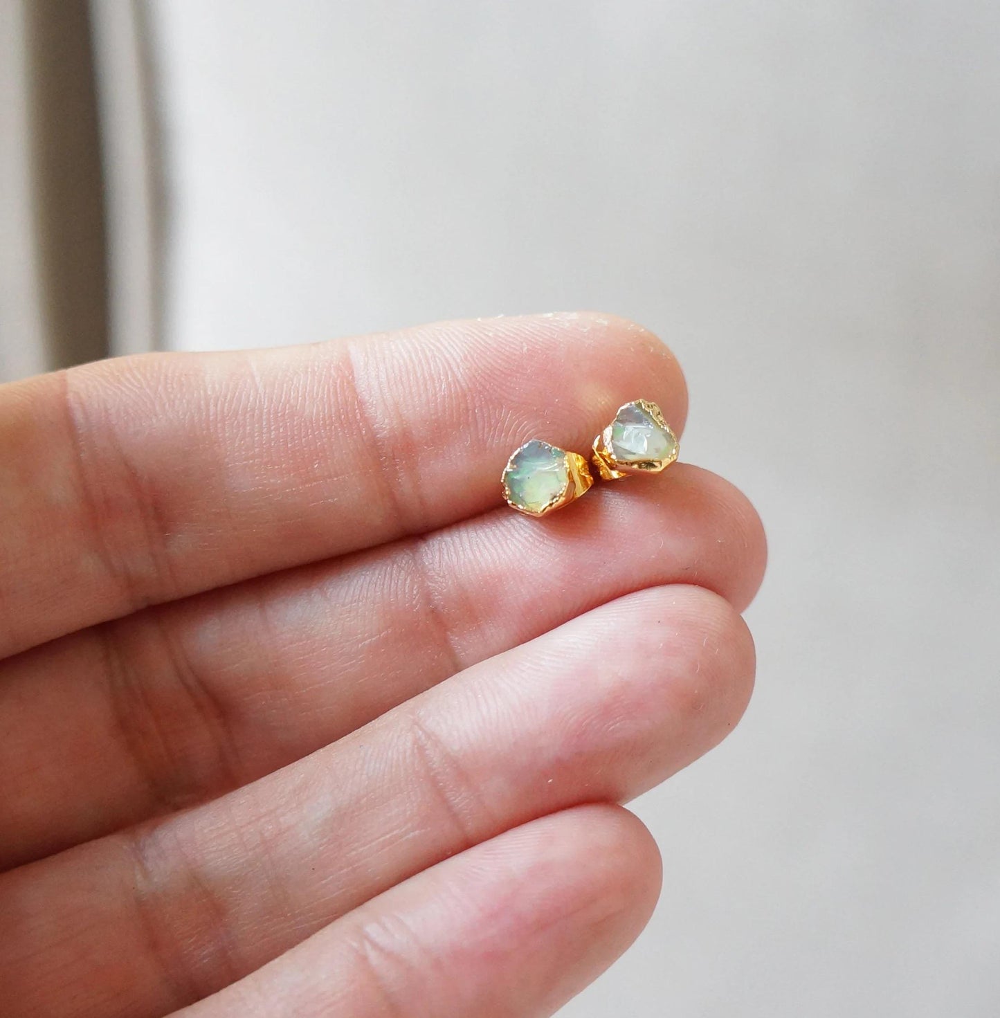 Tiny Raw Gemstone Earrings, Studs in Gold/Silver, Natural Stone Jewelry, Dainty Ear Studs, Minimalist Earrings, Raw Birthstone Earrings