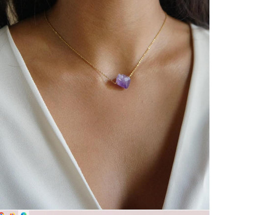 Raw Crystal Necklace Amethyst Necklace  February Birthstone Large Rough Stone Layering Necklace Natural Amethyst  Pendant