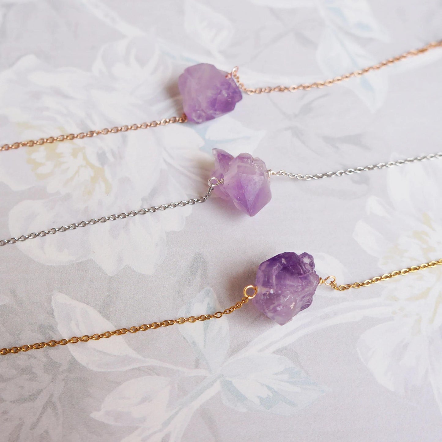 Raw Crystal Necklace Amethyst Necklace  February Birthstone Large Rough Stone Layering Necklace Natural Amethyst  Pendant