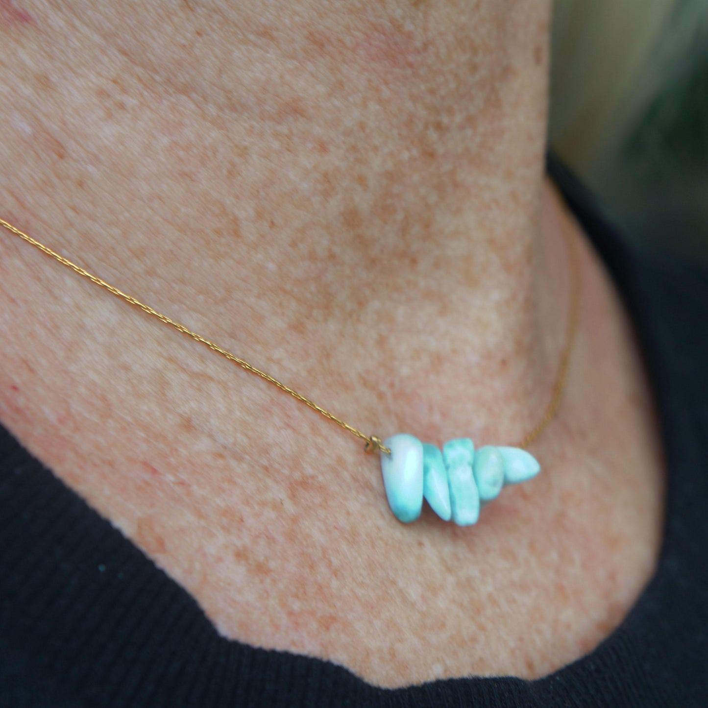 Natural Larimar on Dainty Snake Chain