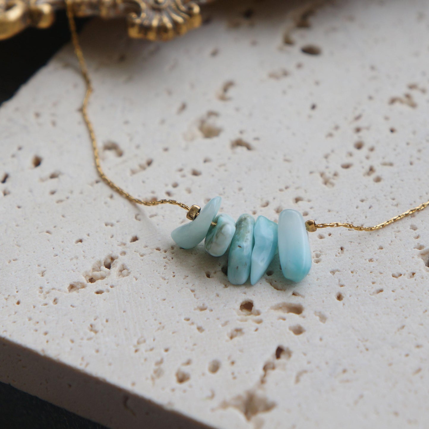 Natural Larimar on Dainty Snake Chain