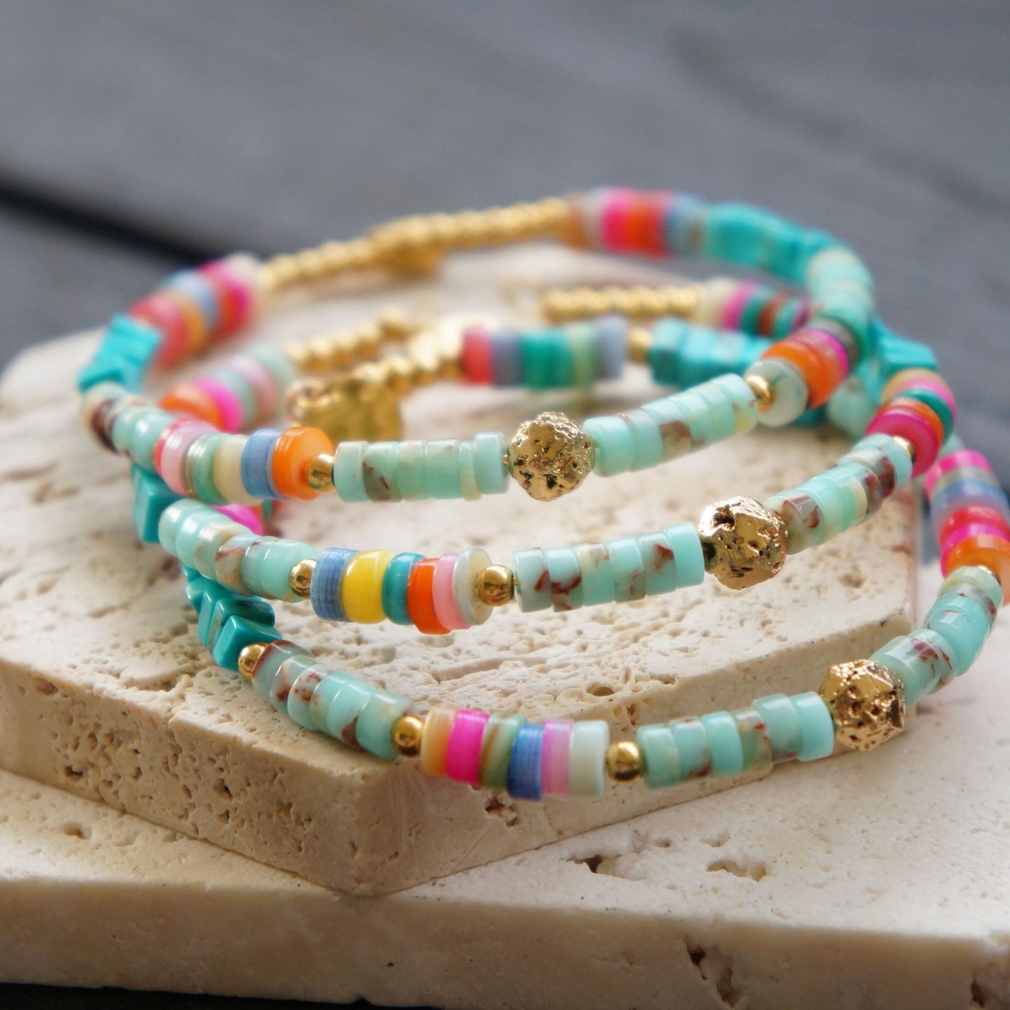 Colorful Bohemian Beaded Shell Bracelet Bangle