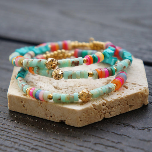 Colorful Bohemian Beaded Shell Bracelet Bangle