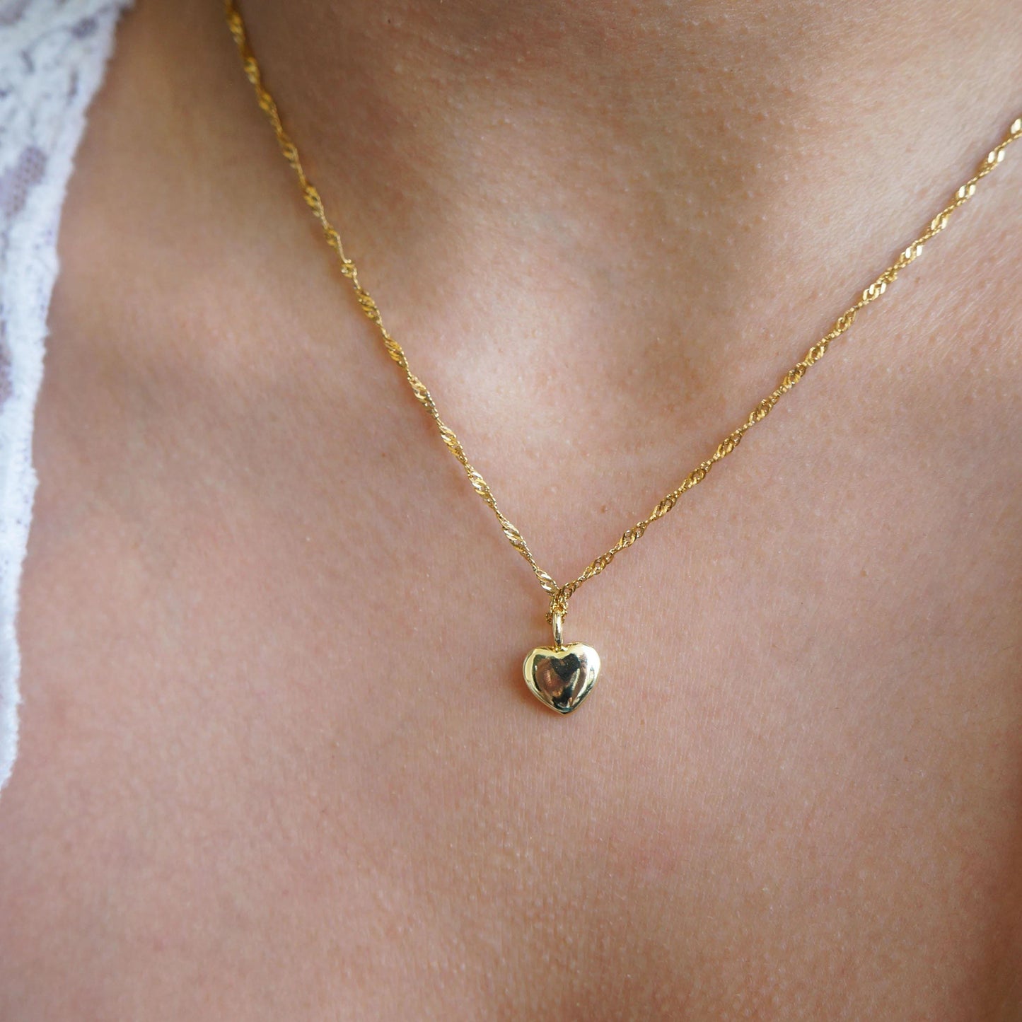 Tiny Gold Puffy Heart Necklace 14Kt Gold Plated Small Heart Necklace for Woman Minimalist Necklace Friendship Necklace Bridesmaids Gifts