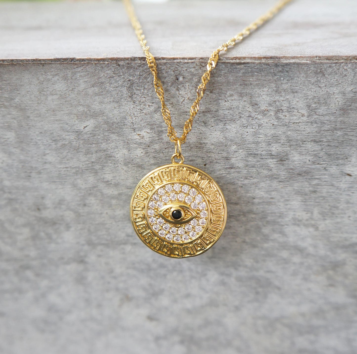 Gold Medallion Necklace Protection Evil Eye