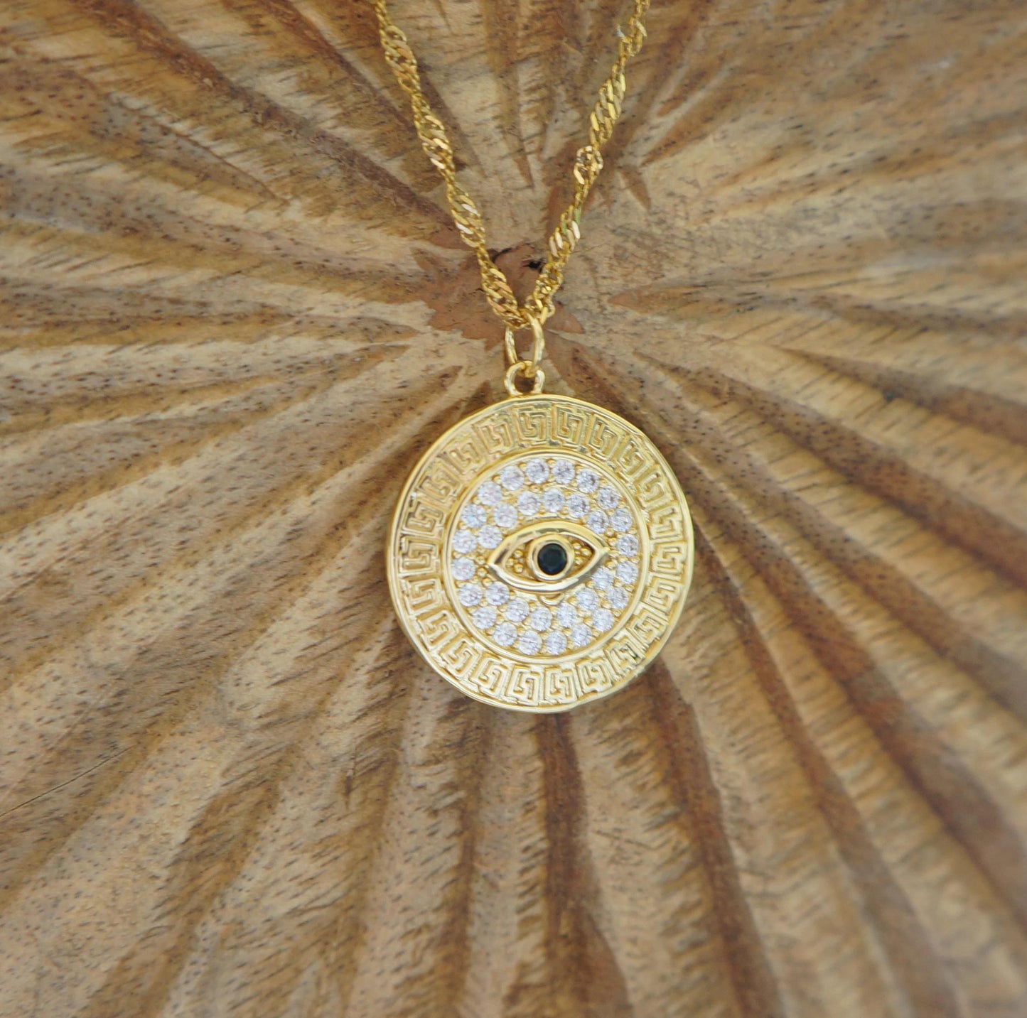 Gold Medallion Necklace Protection Evil Eye