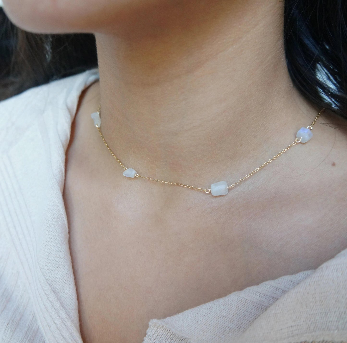 Rough Moonstone Choker Crystal Necklace Gemstone Choker Crystal Necklace Natural Small Moonstone Necklace