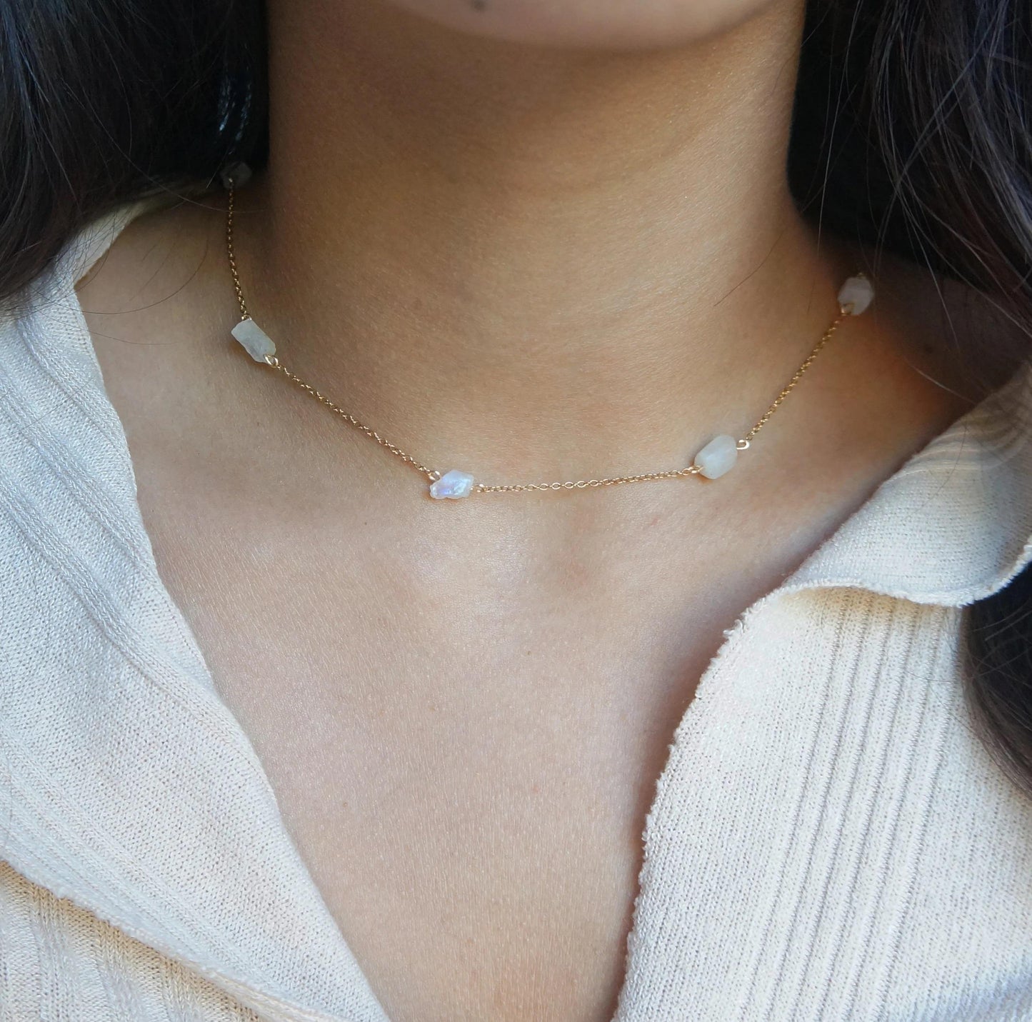 Rough Moonstone Choker Crystal Necklace Gemstone Choker Crystal Necklace Natural Small Moonstone Necklace