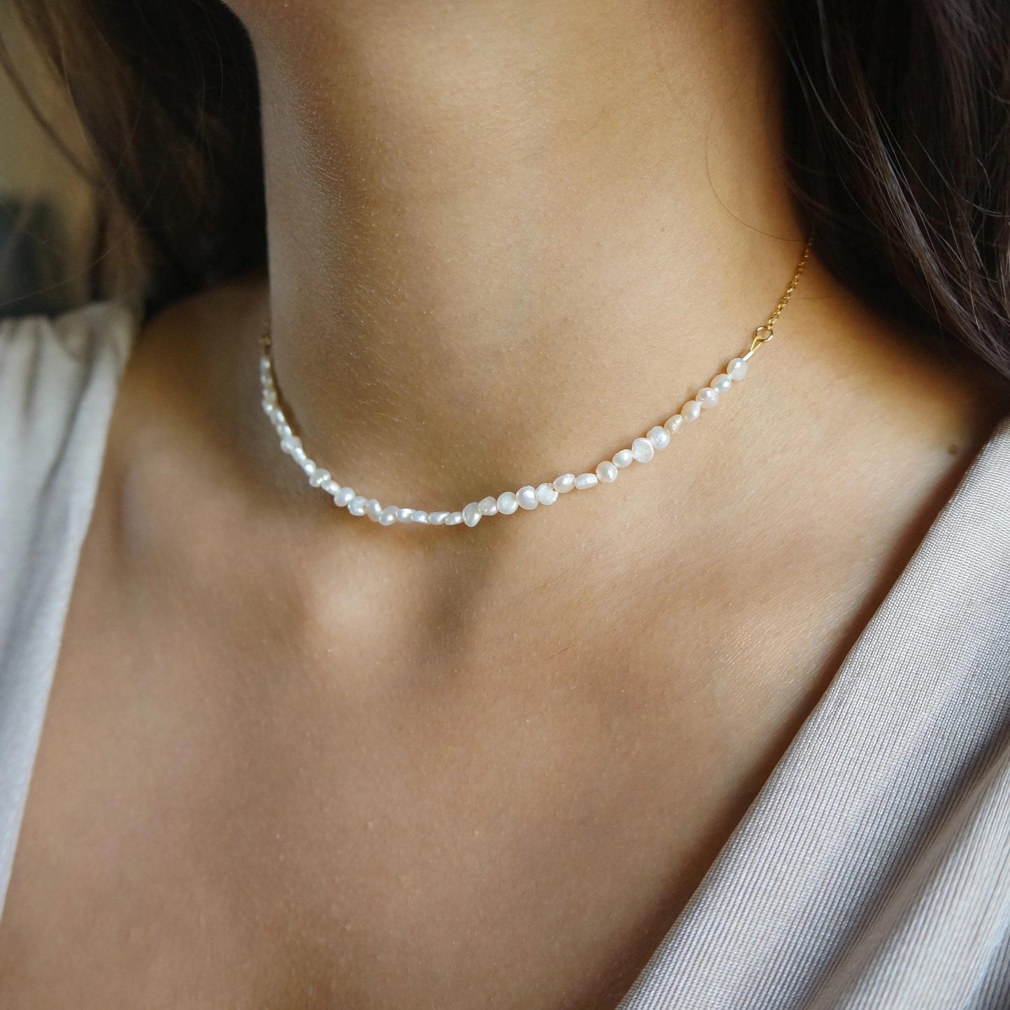 Tiny Pearls Choker Necklace Dainty Pearl Necklace Adjustable Delicate June Birthstone Gift Bridesmaids Necklace Gift Natural Pearls