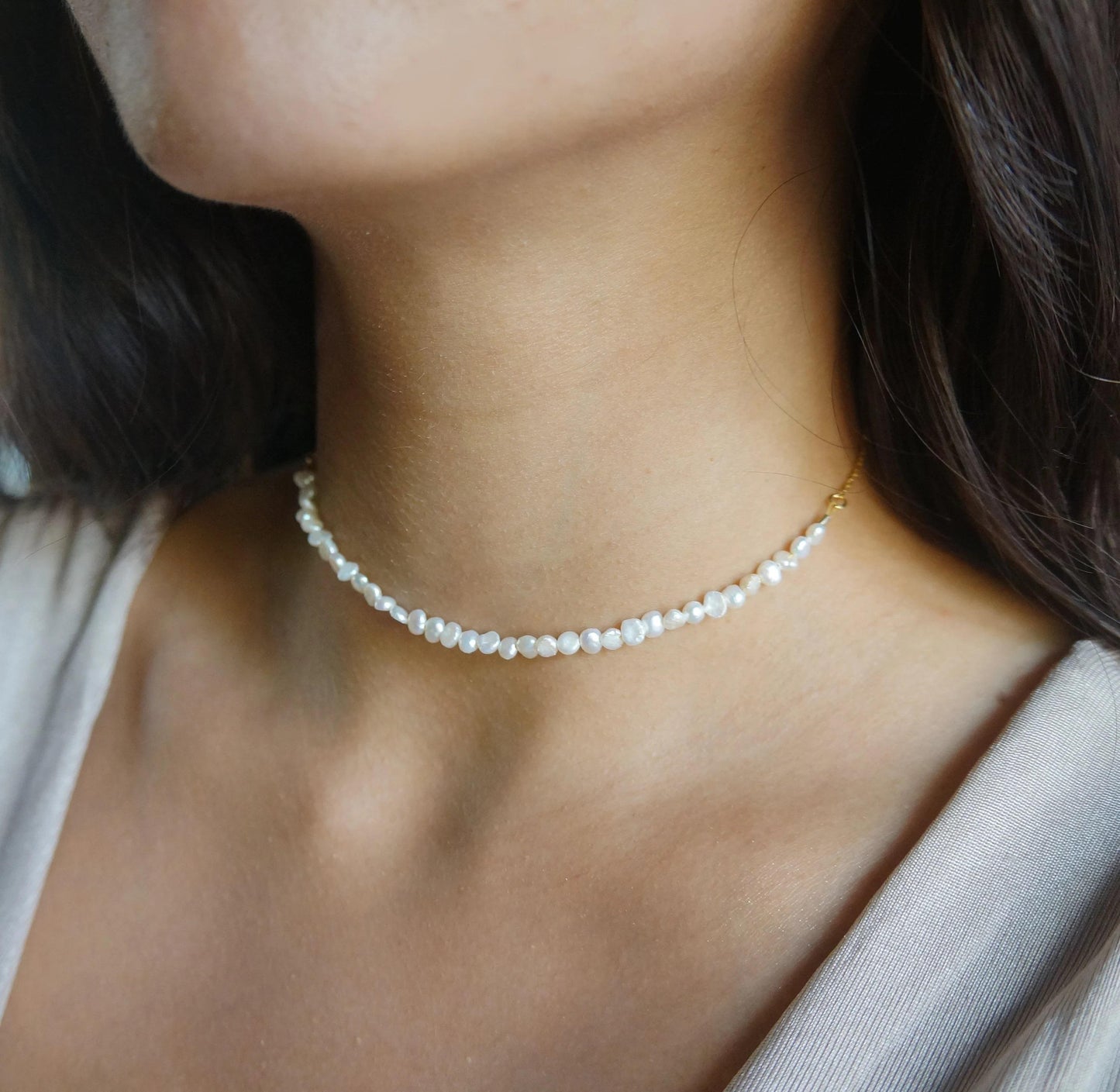 Tiny Pearls Choker Necklace Dainty Pearl Necklace Adjustable Delicate June Birthstone Gift Bridesmaids Necklace Gift Natural Pearls